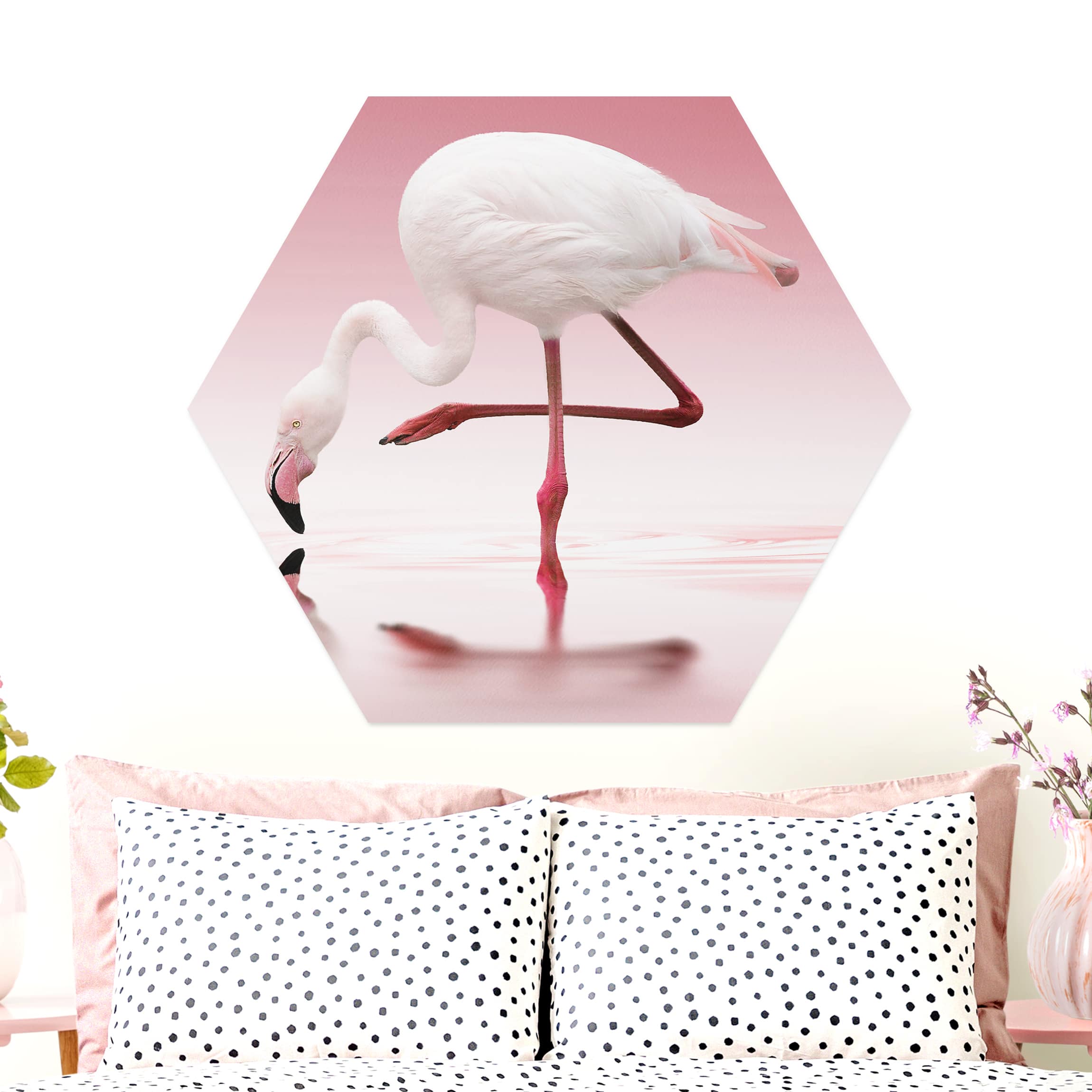 Hexagon-Alu-Dibond Bild Flamingo Dance