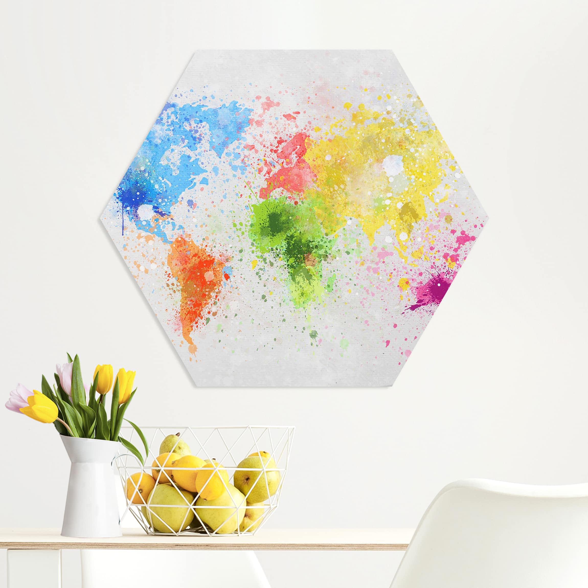 Hexagon-Forexbild Bunte Farbspritzer Weltkarte