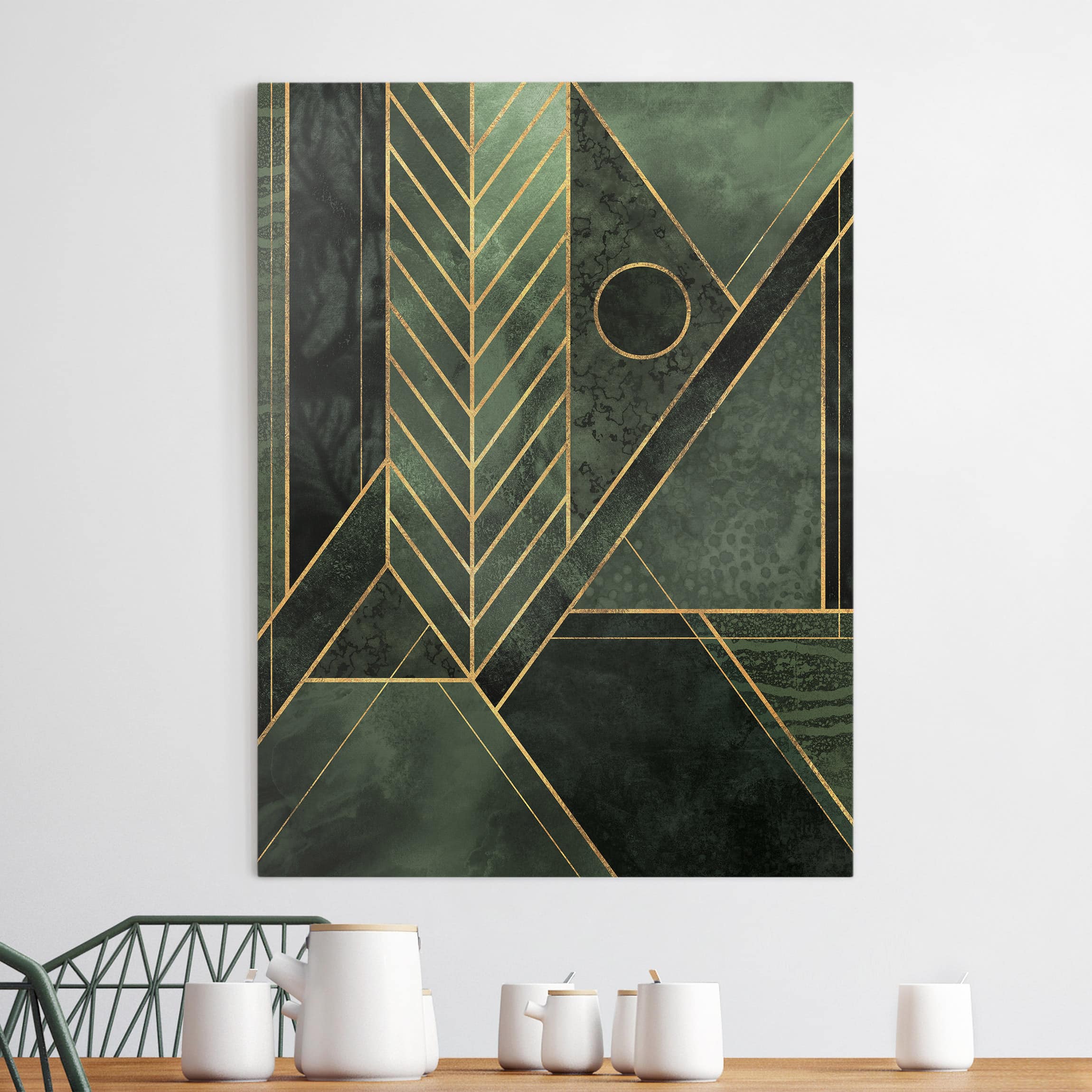 Leinwandbild - Hochformat Geometrische Formen Smaragd Gold