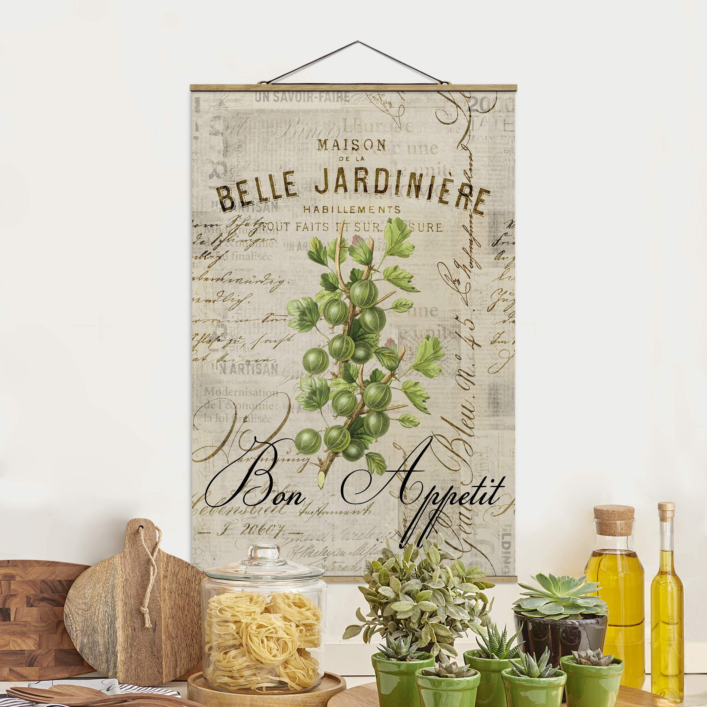 Stoffbild mit Posterleisten Shabby Chic Collage - Stachelbeere