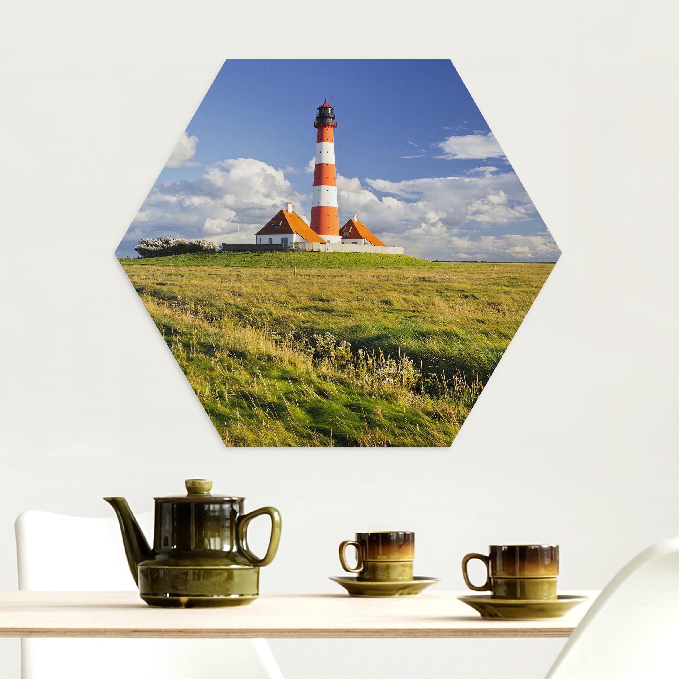 Hexagon-Alu-Dibond Bild Leuchtturm in Schleswig-Holstein