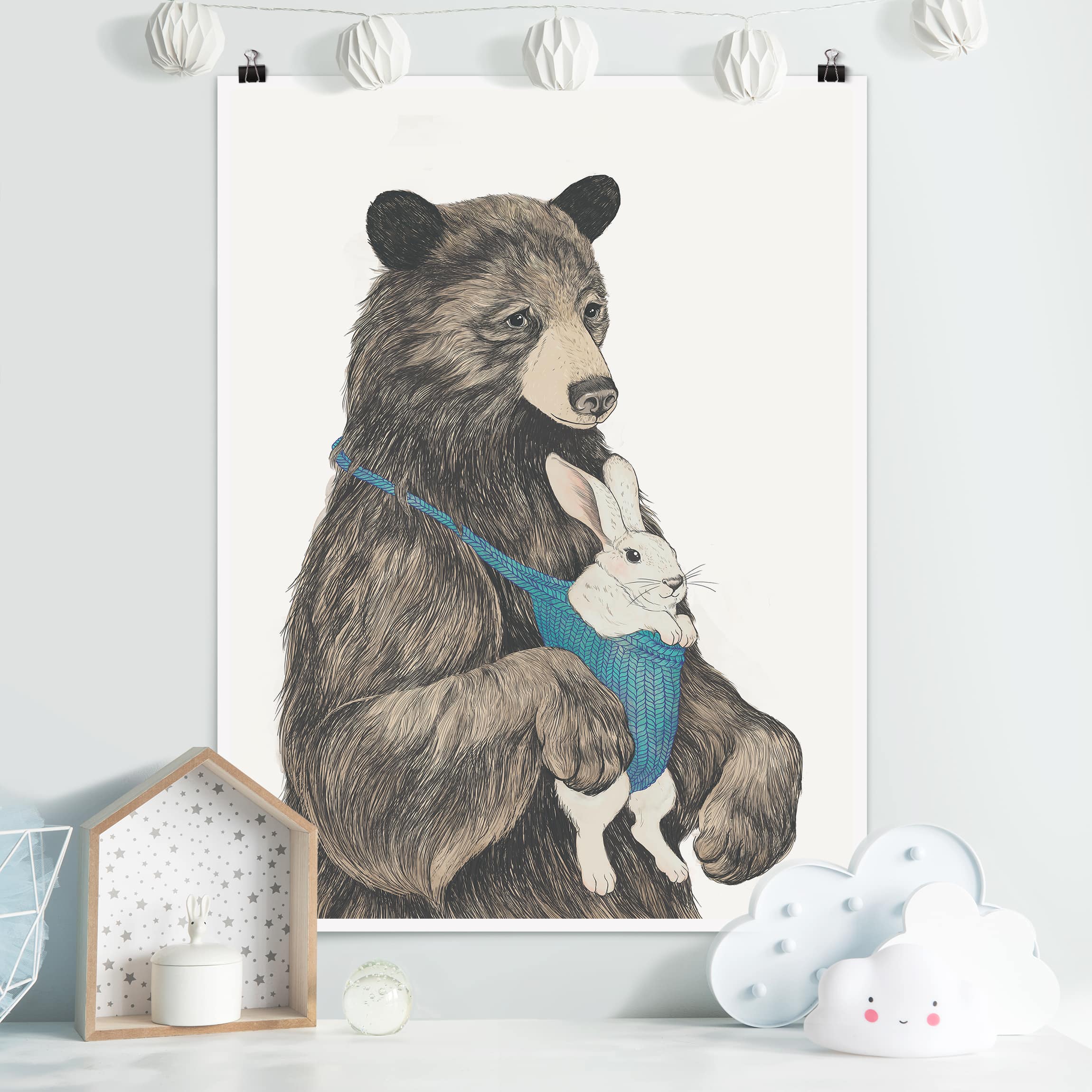 Poster Illustration Bär und Hase Baby