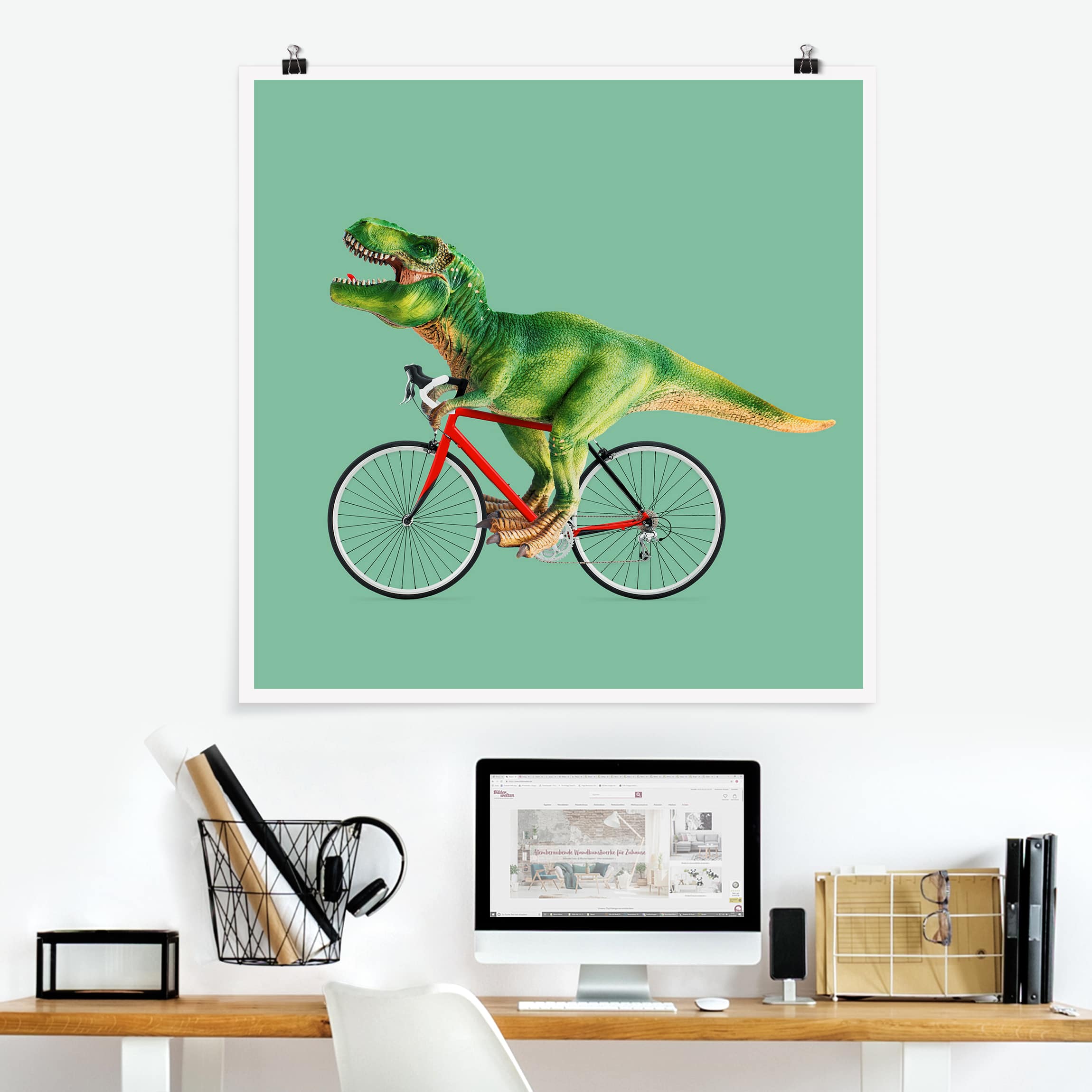 Poster Dinosaurier mit Fahrrad