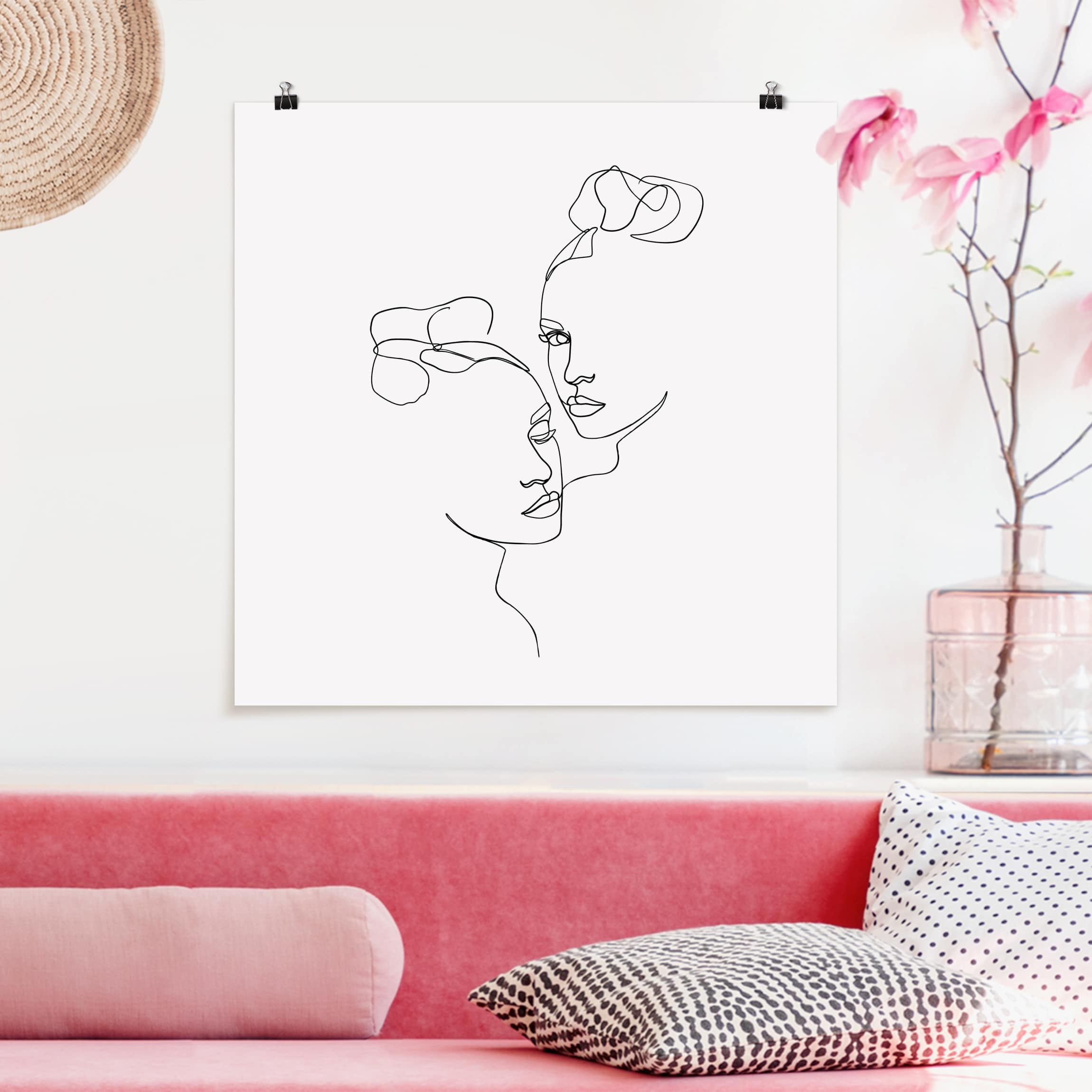 Poster - Quadrat Line Art Gesichter Frauen Schwarz Weiß