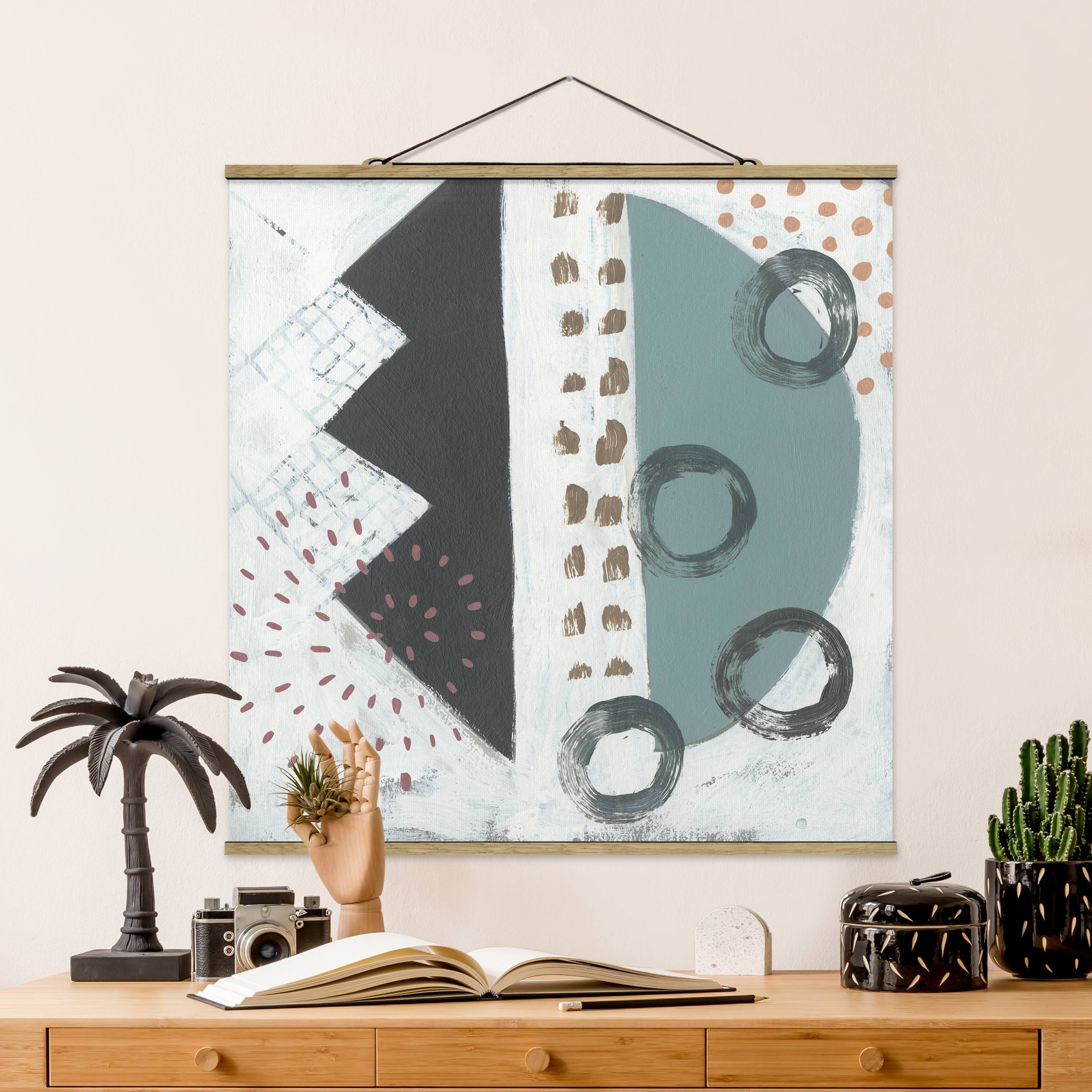 Stoffbild - Quadrat Karneval der Formen in Petrol III