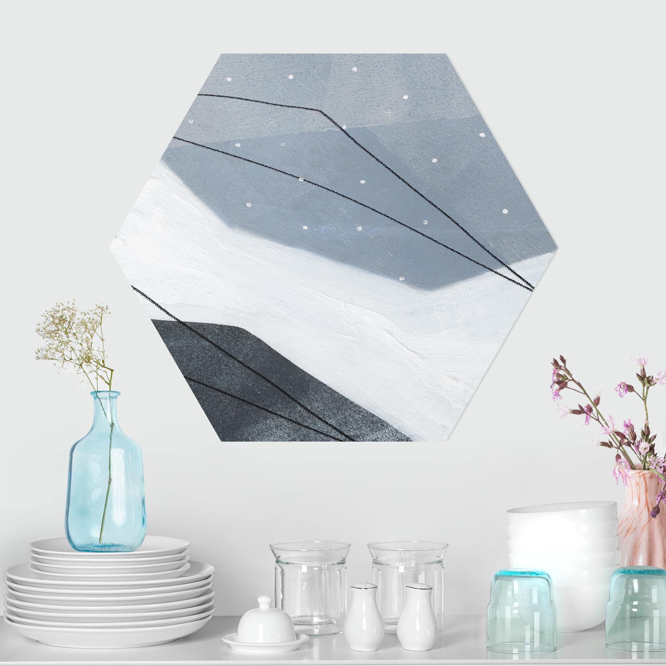 Hexagon-Alu-Dibond Bild Punkte im Dialog II