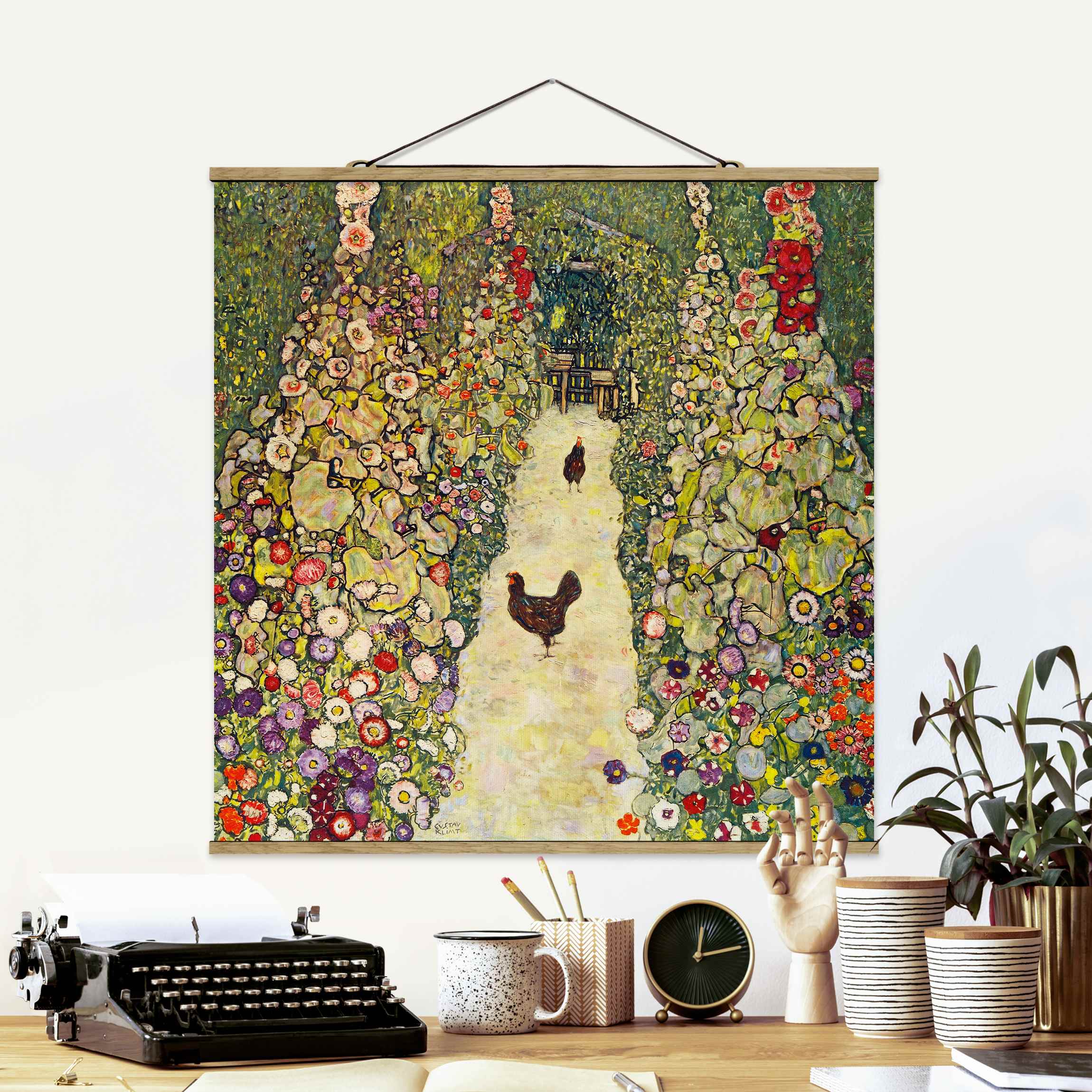 Stoffbild mit Posterleisten Gustav Klimt - Gartenweg mit Hühnern