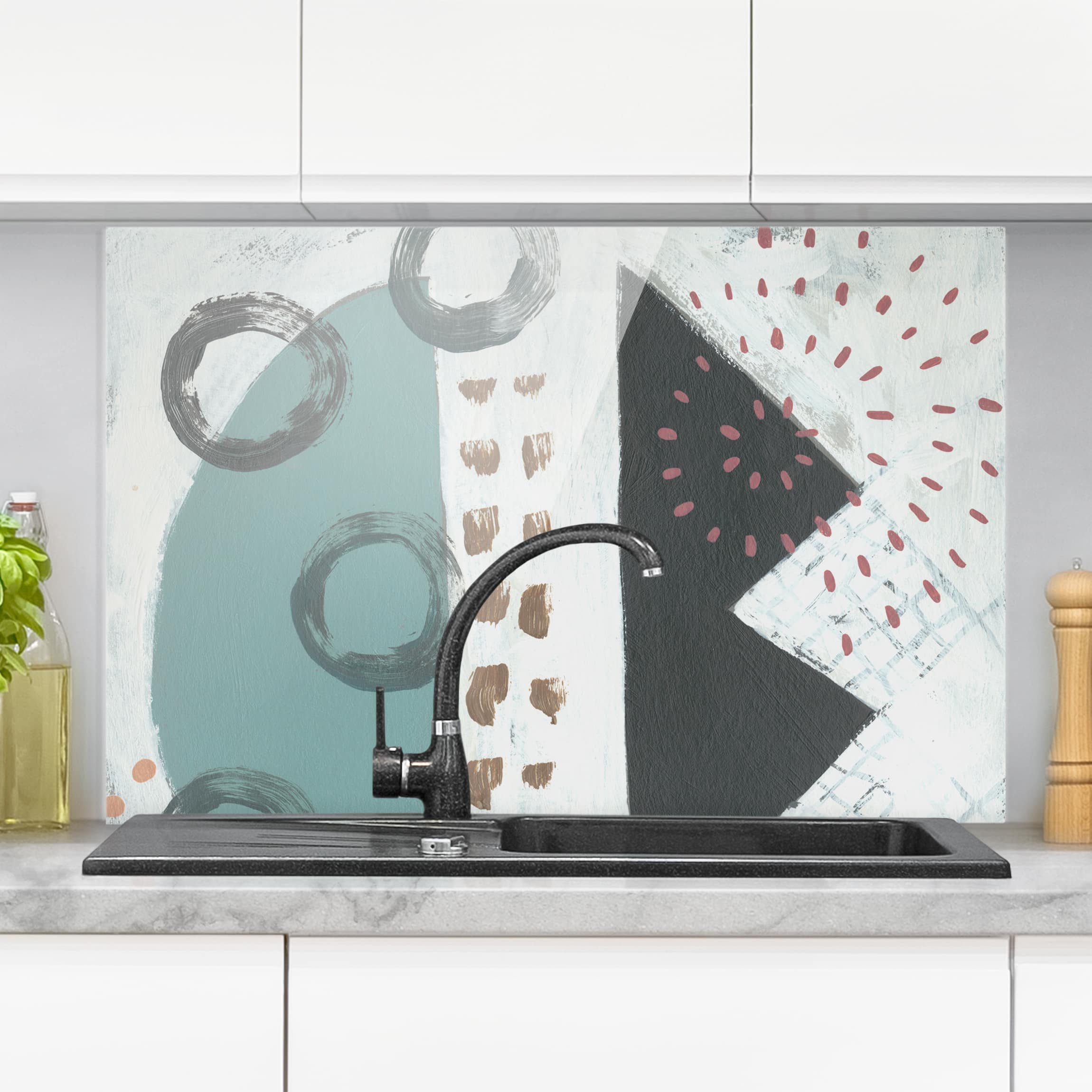 Glas Spritzschutz - Querformat 3:2 Karneval der Formen in Petrol III