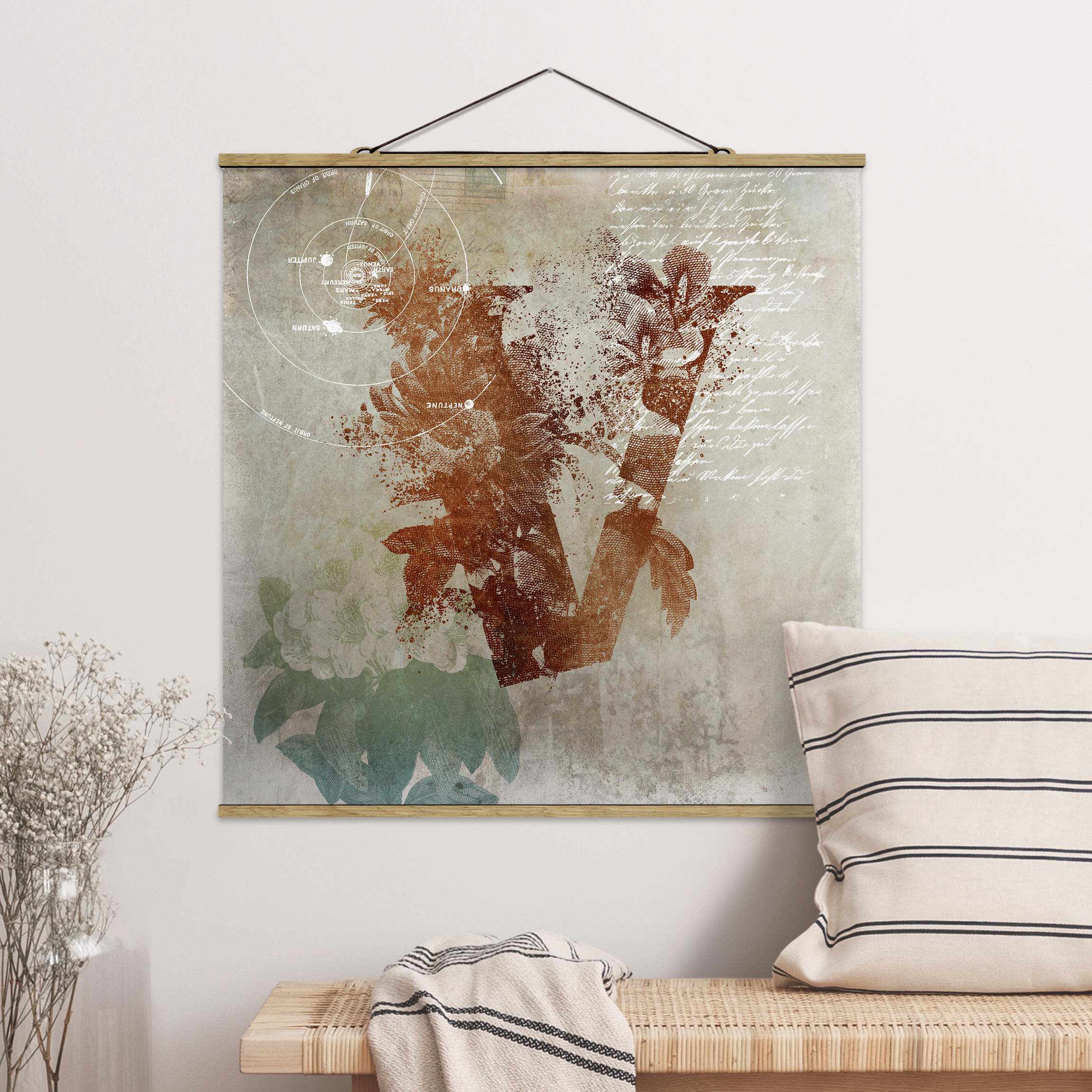 Stoffbild mit Posterleisten Vintage Gold Alphabet Buchstabe V
