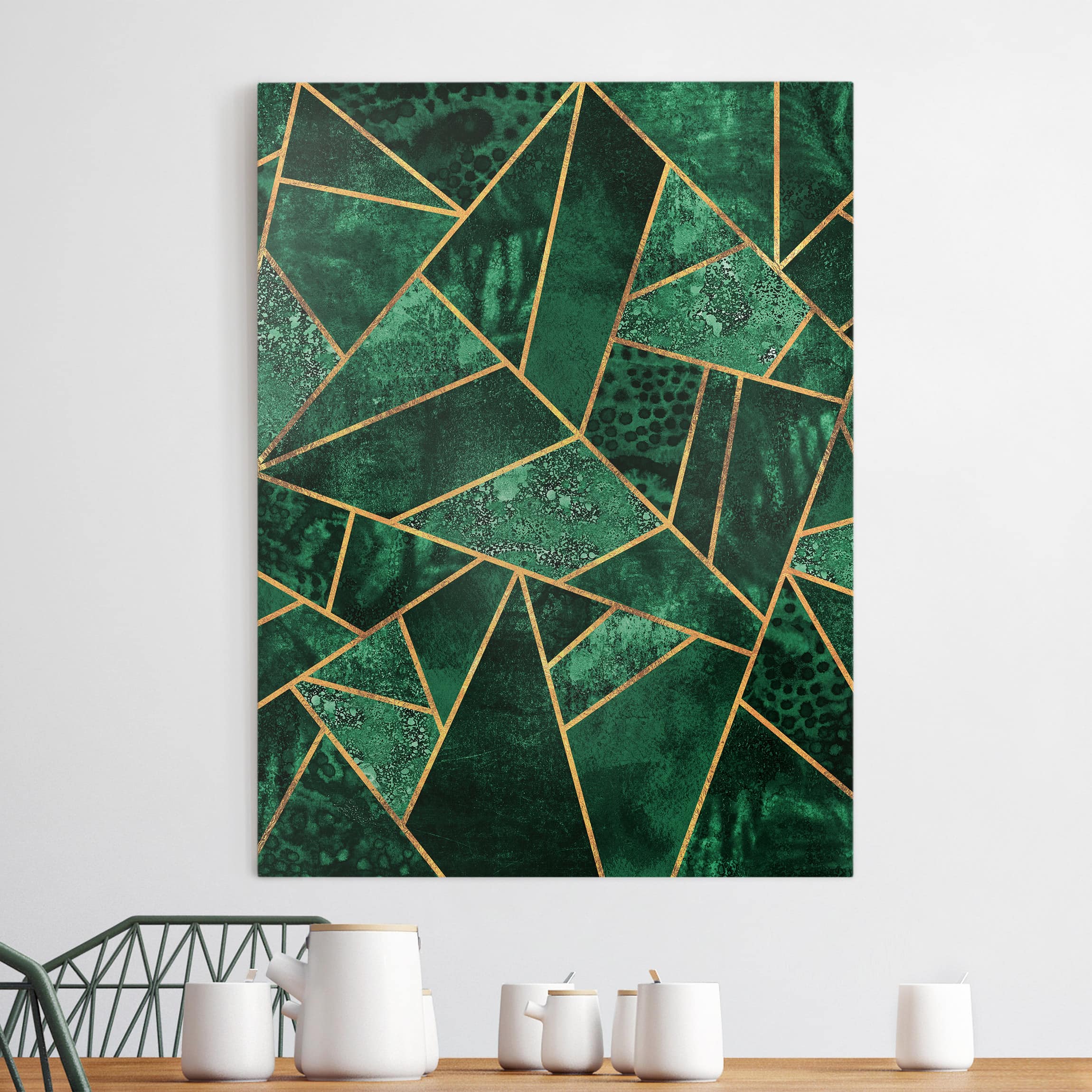 Leinwandbild Dunkler Smaragd mit Gold