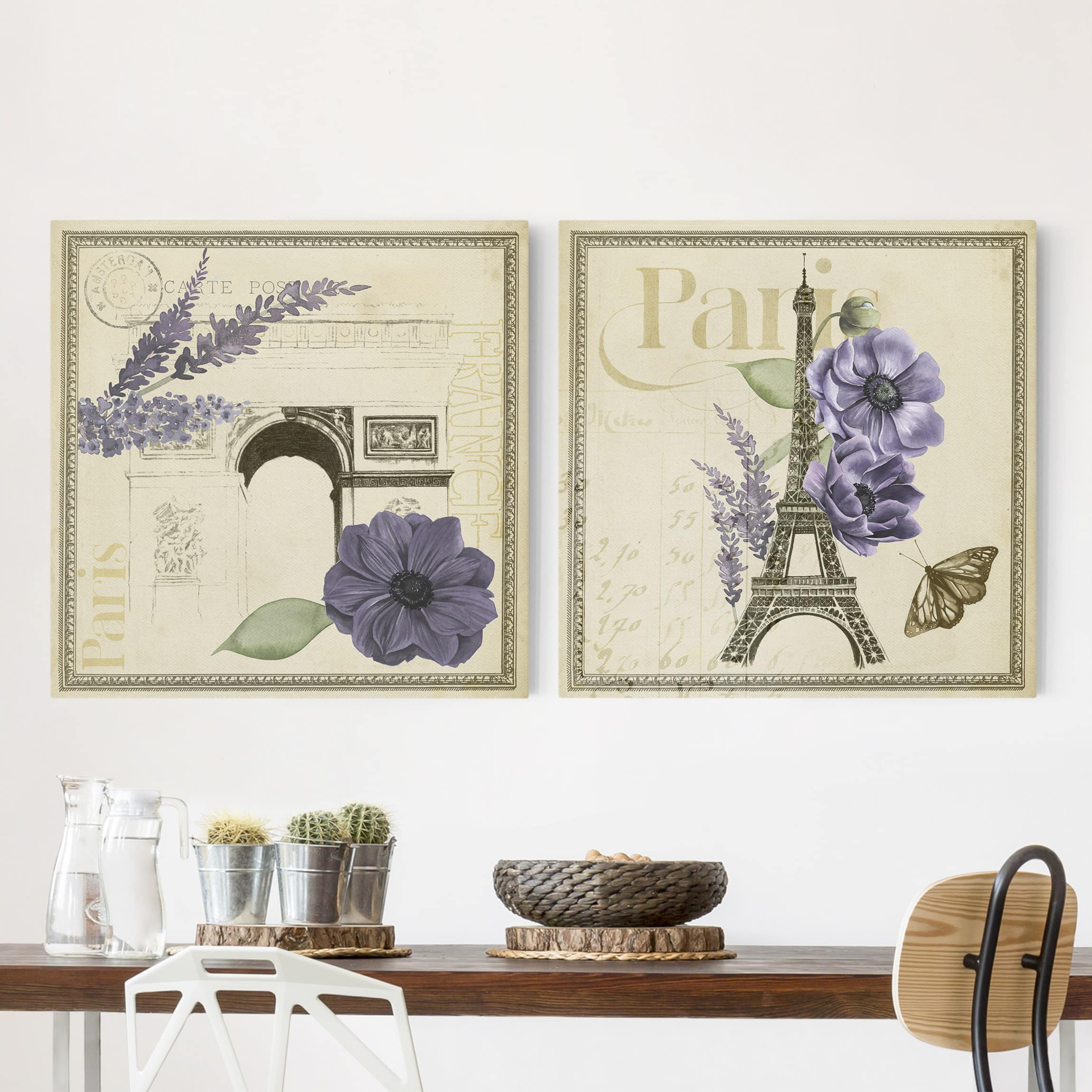 2-teiliges Leinwandbild - Quadrat Paris Collage Arc de Triomphe Set I