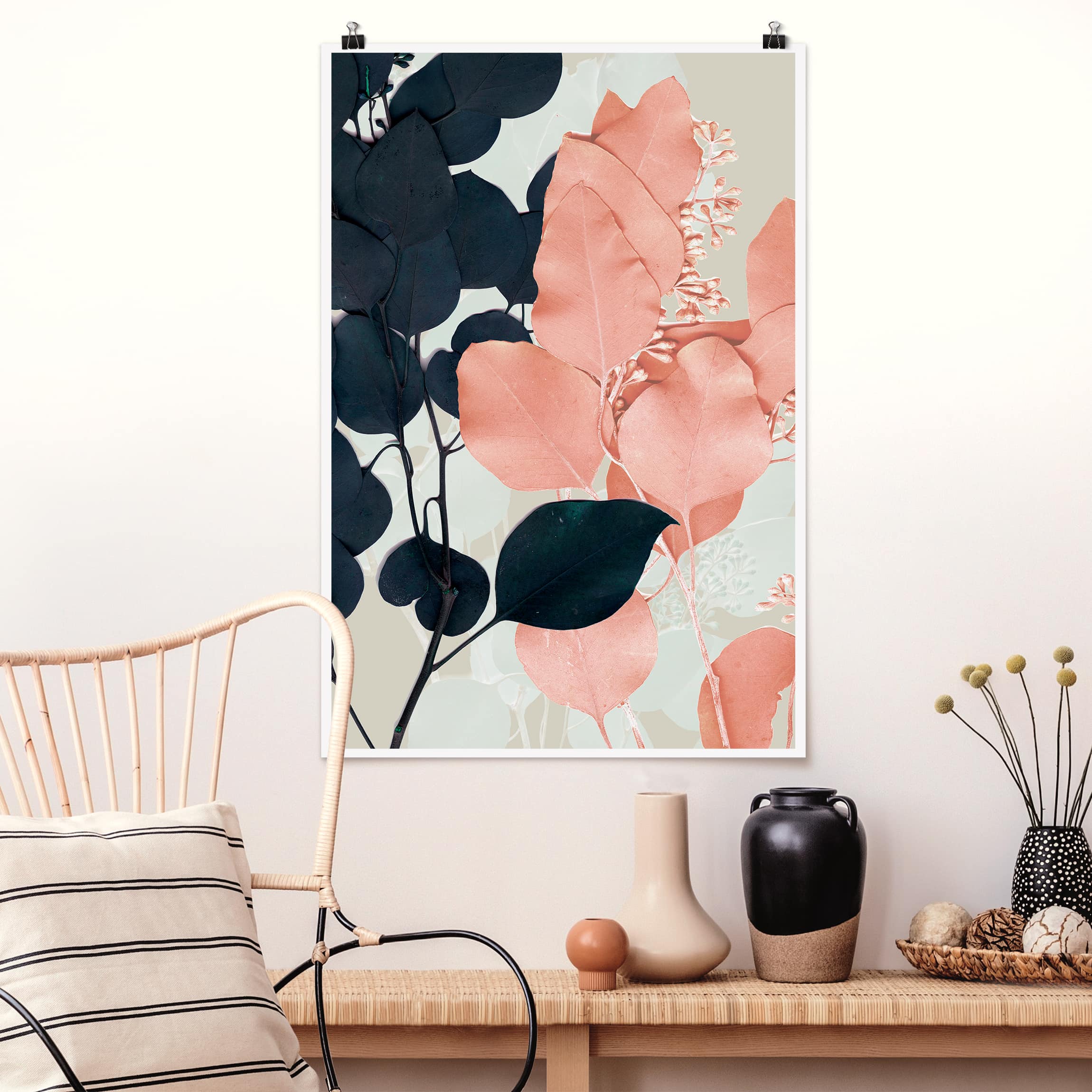 Poster - Hochformat Blätter Indigo & Rouge I