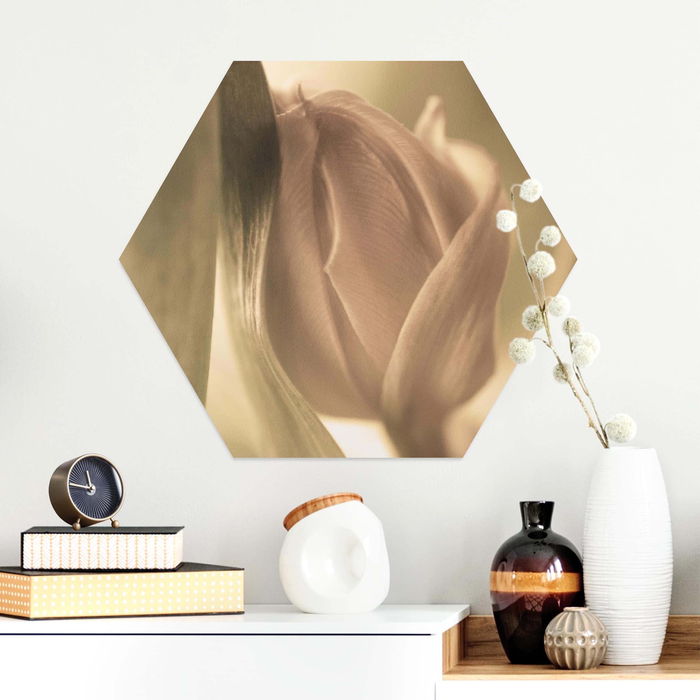 Hexagon-Alu-Dibond Bild Zarte Tulpen