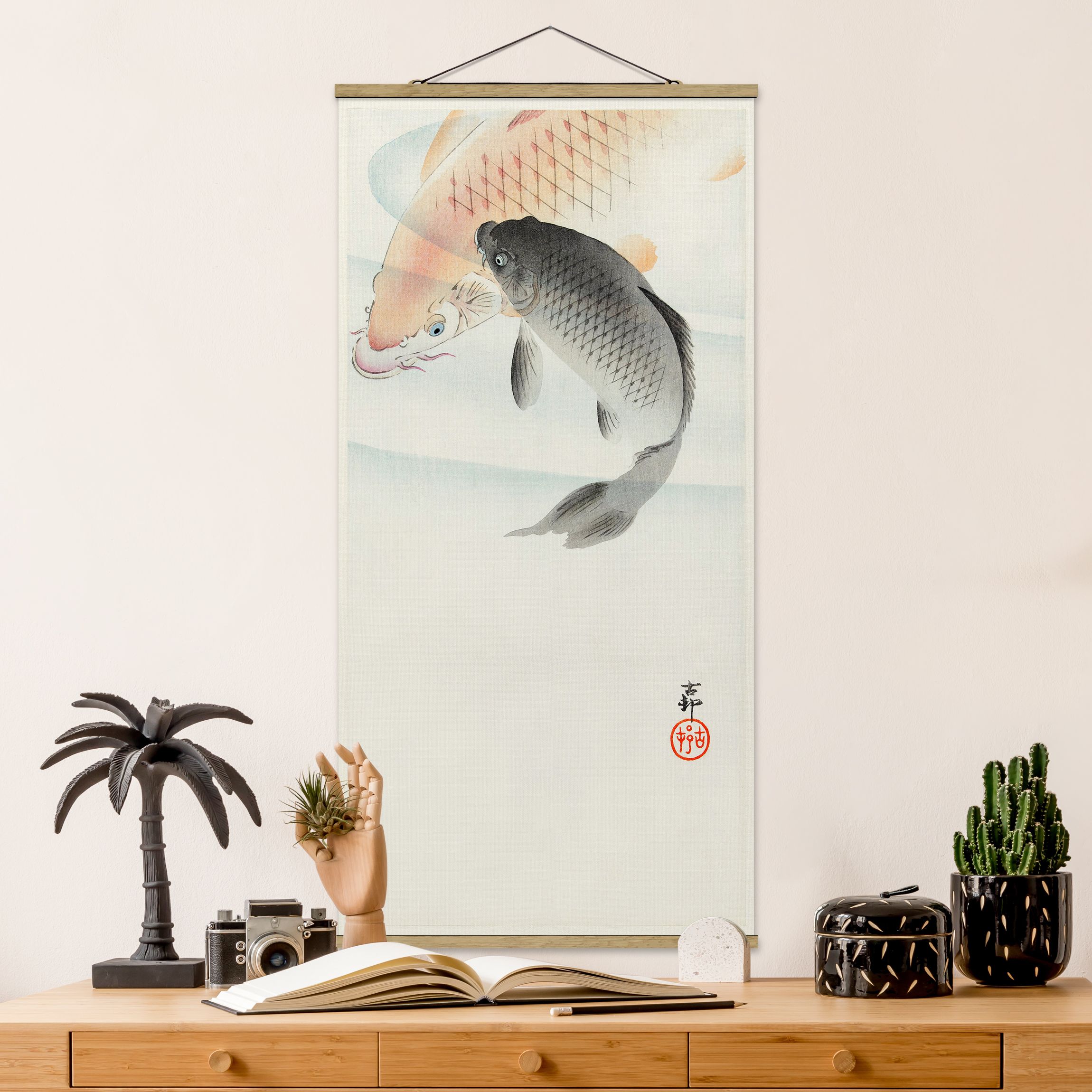 Stoffbild mit Posterleisten Vintage Illustration Asiatische Fische I