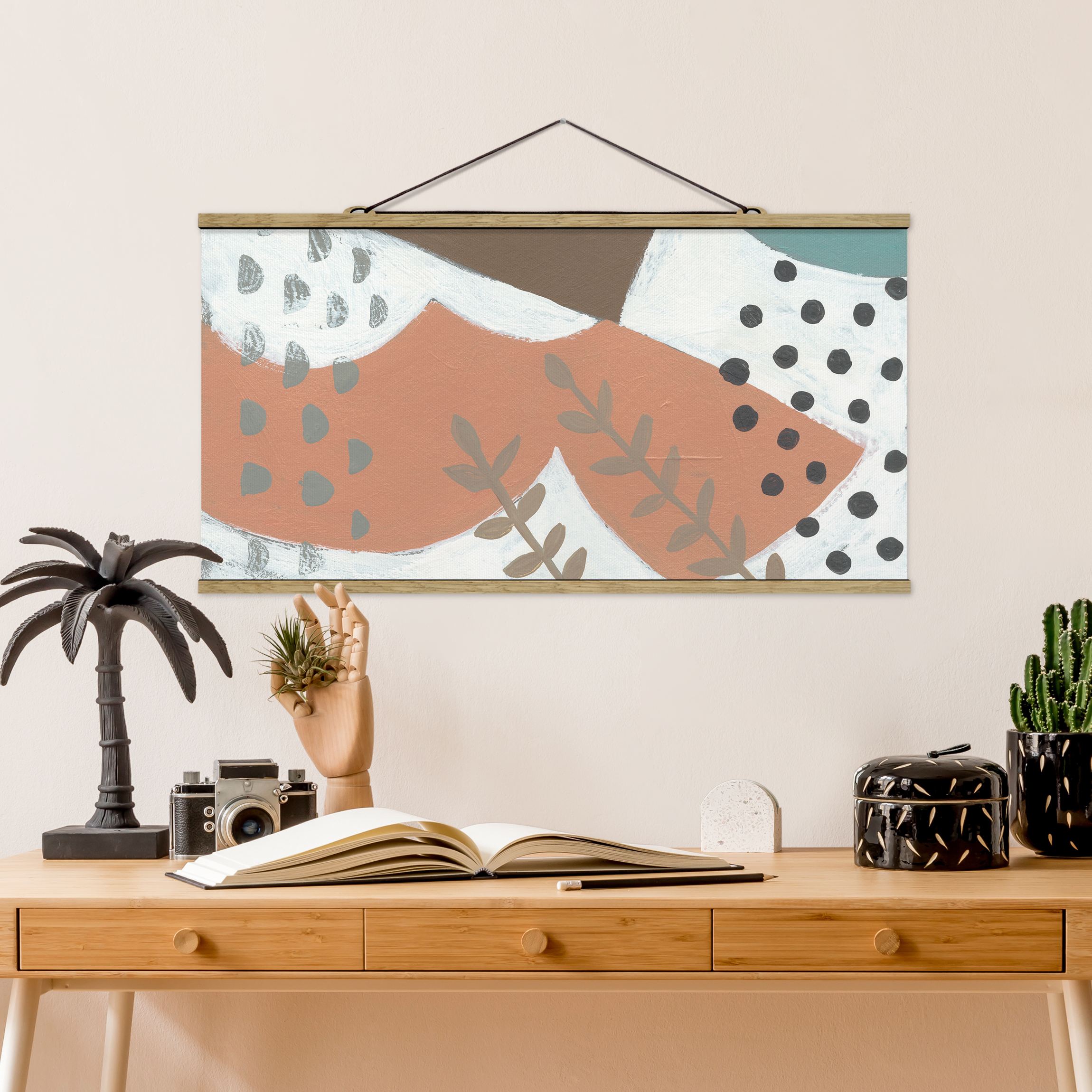 Stoffbild - Querformat Karneval der Formen in Lachs I