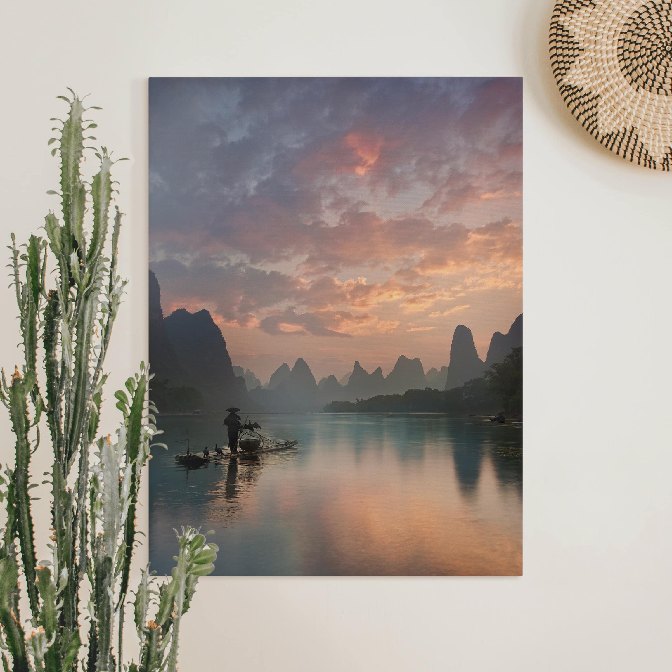 Leinwandbild - Hochformat Sonnenaufgang über chinesischem Fluss