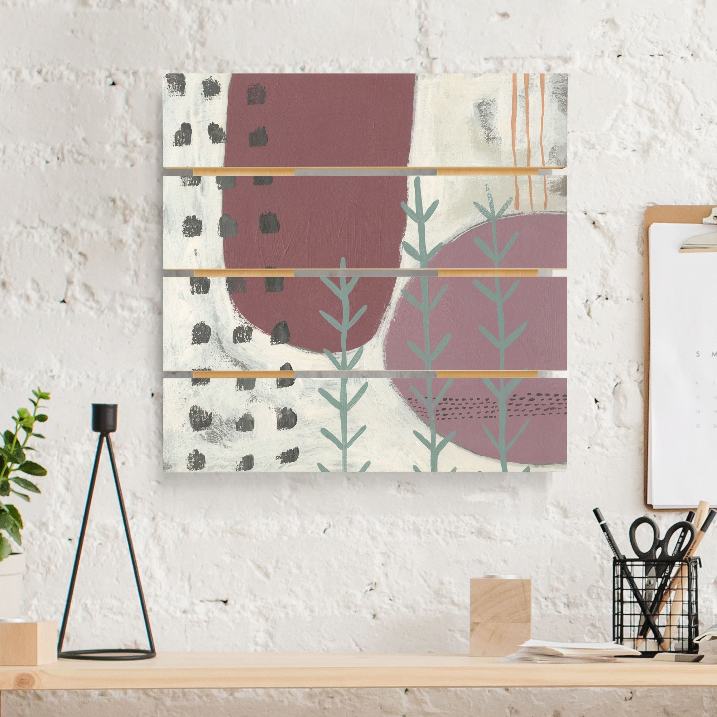 Holzbild Plankenoptik - Quadrat Karneval der Formen in Beere III