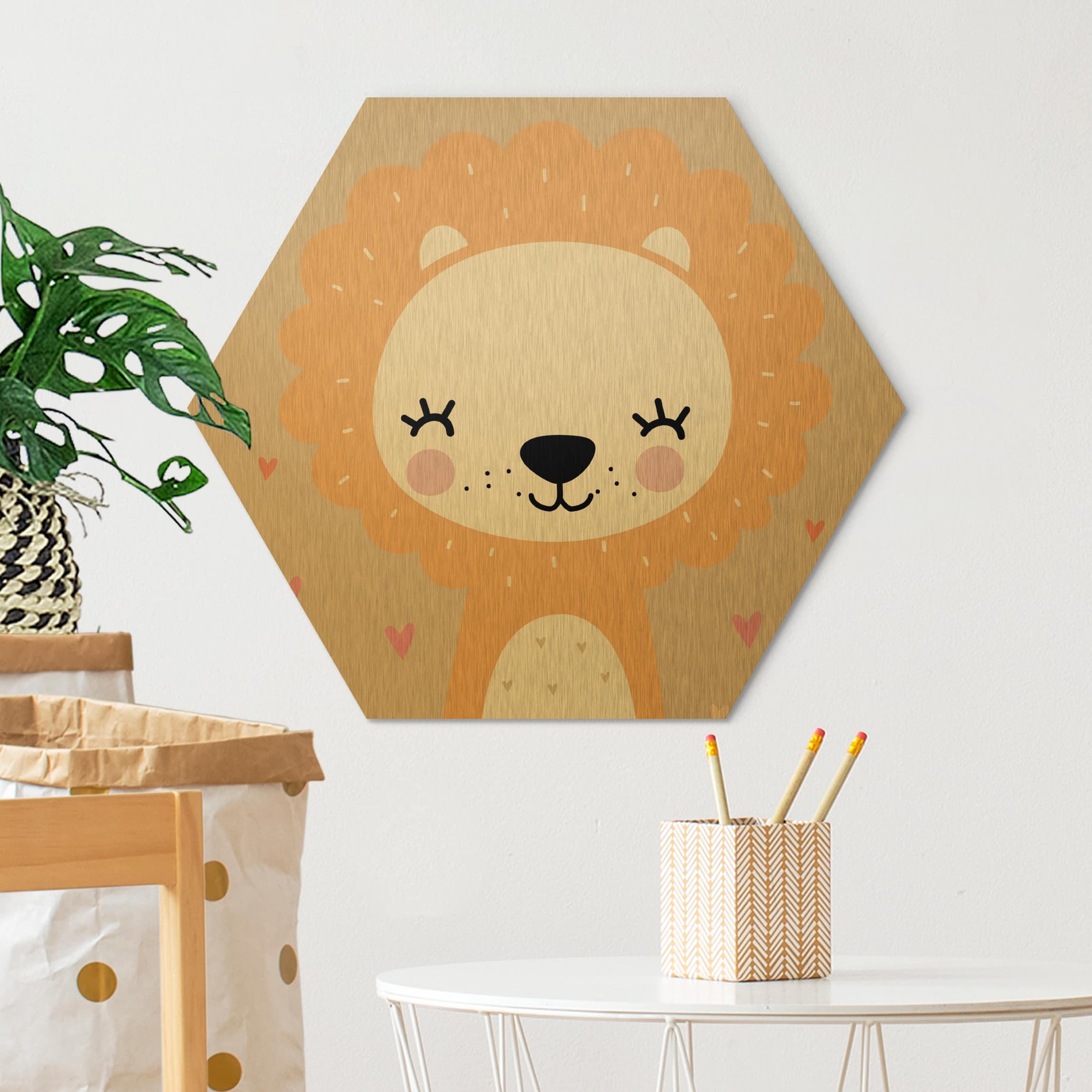 Hexagon-Alu-Dibond Bild Der liebe Löwe