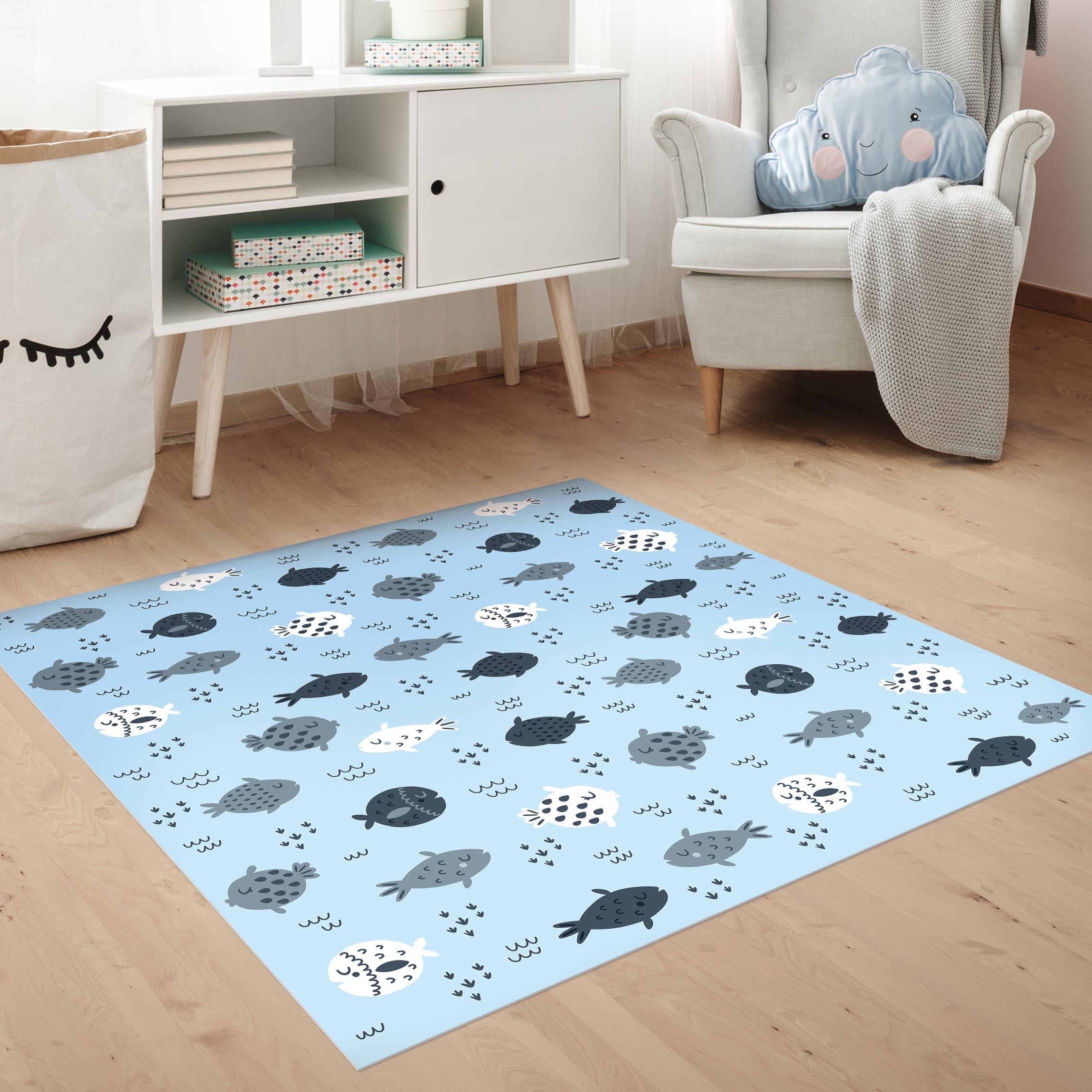 Vinylteppich Skandinavische Fische in Pastellblau