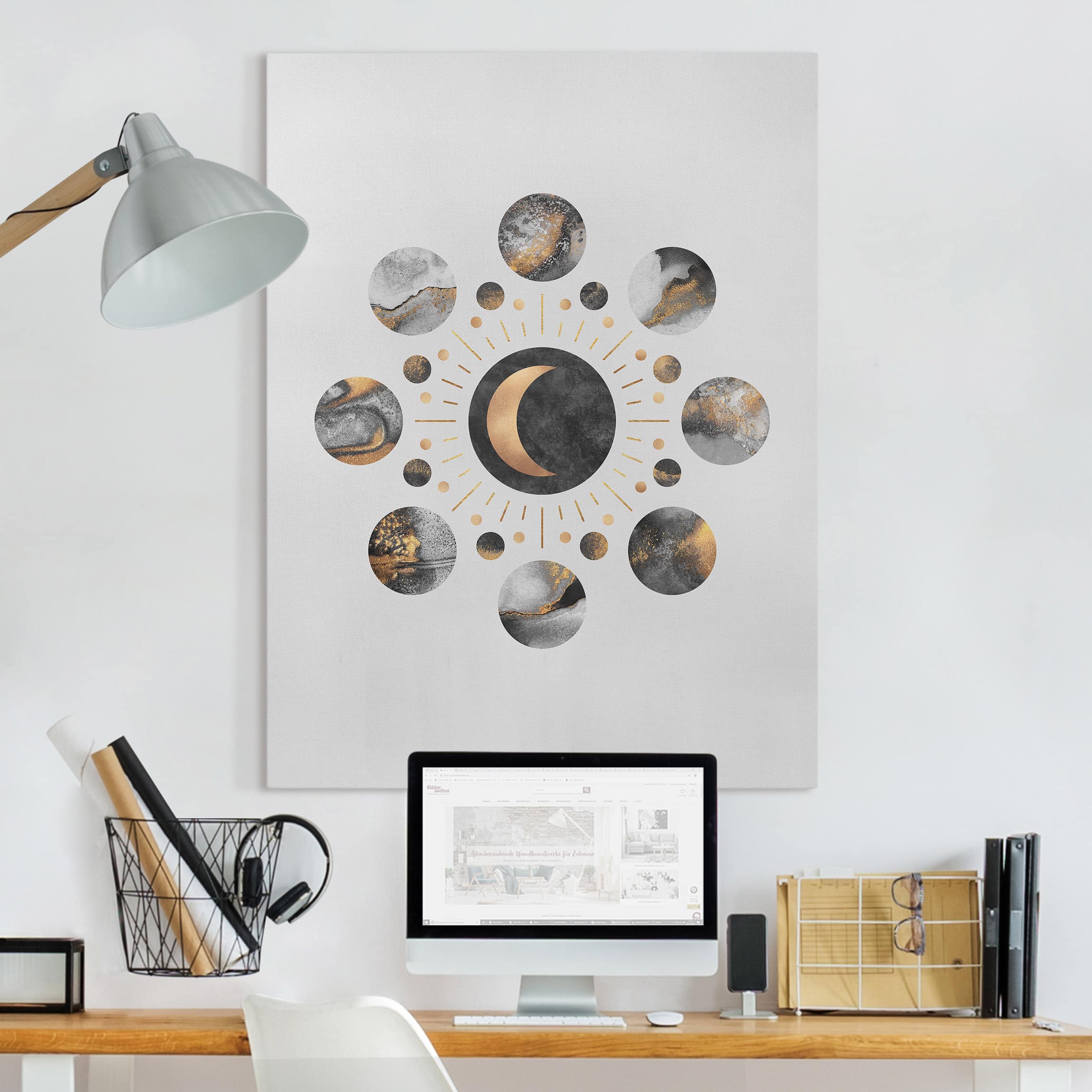 Leinwandbild - Hochformat Mondphasen Abstrakt Gold