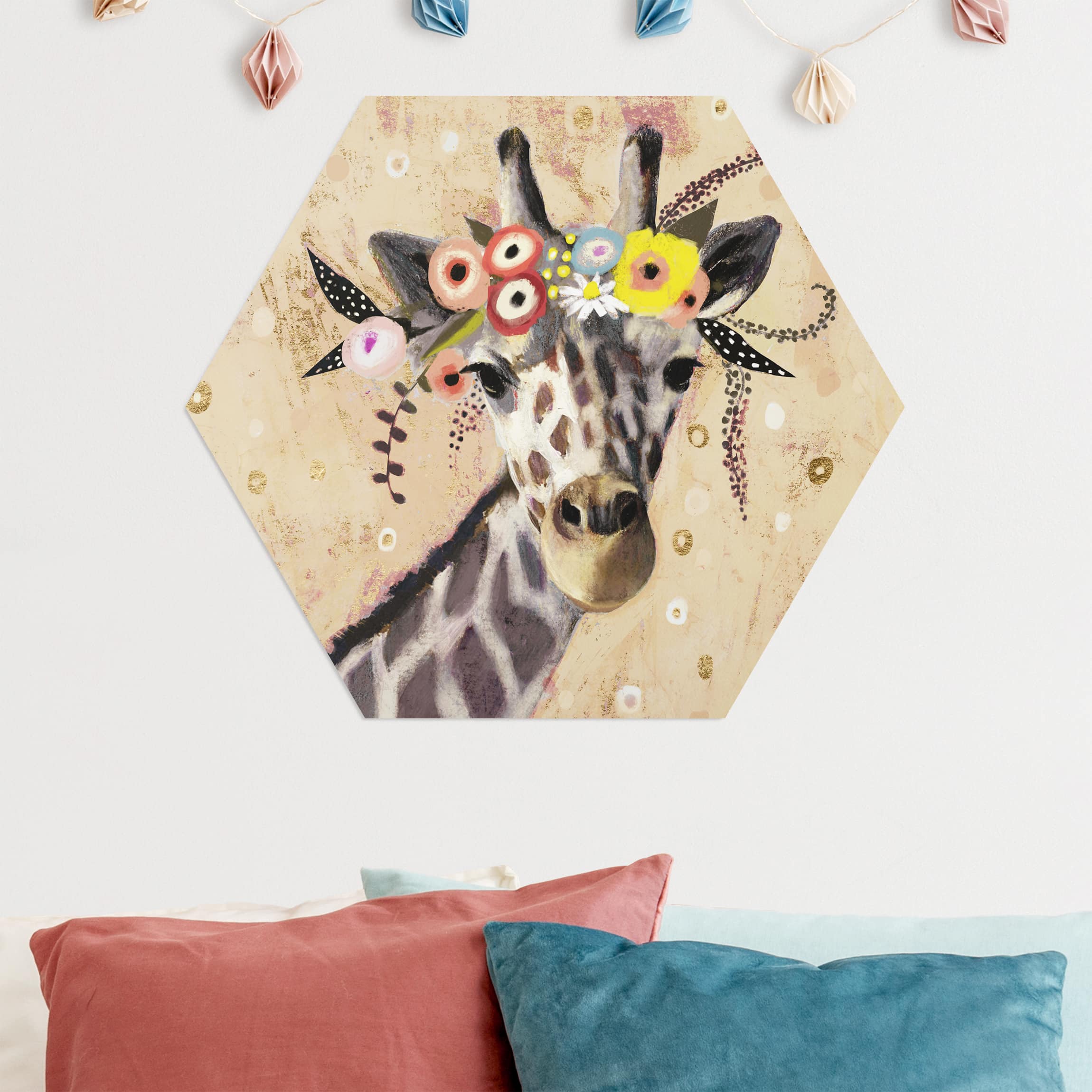 Hexagon-Alu-Dibond Bild Klimt Giraffe