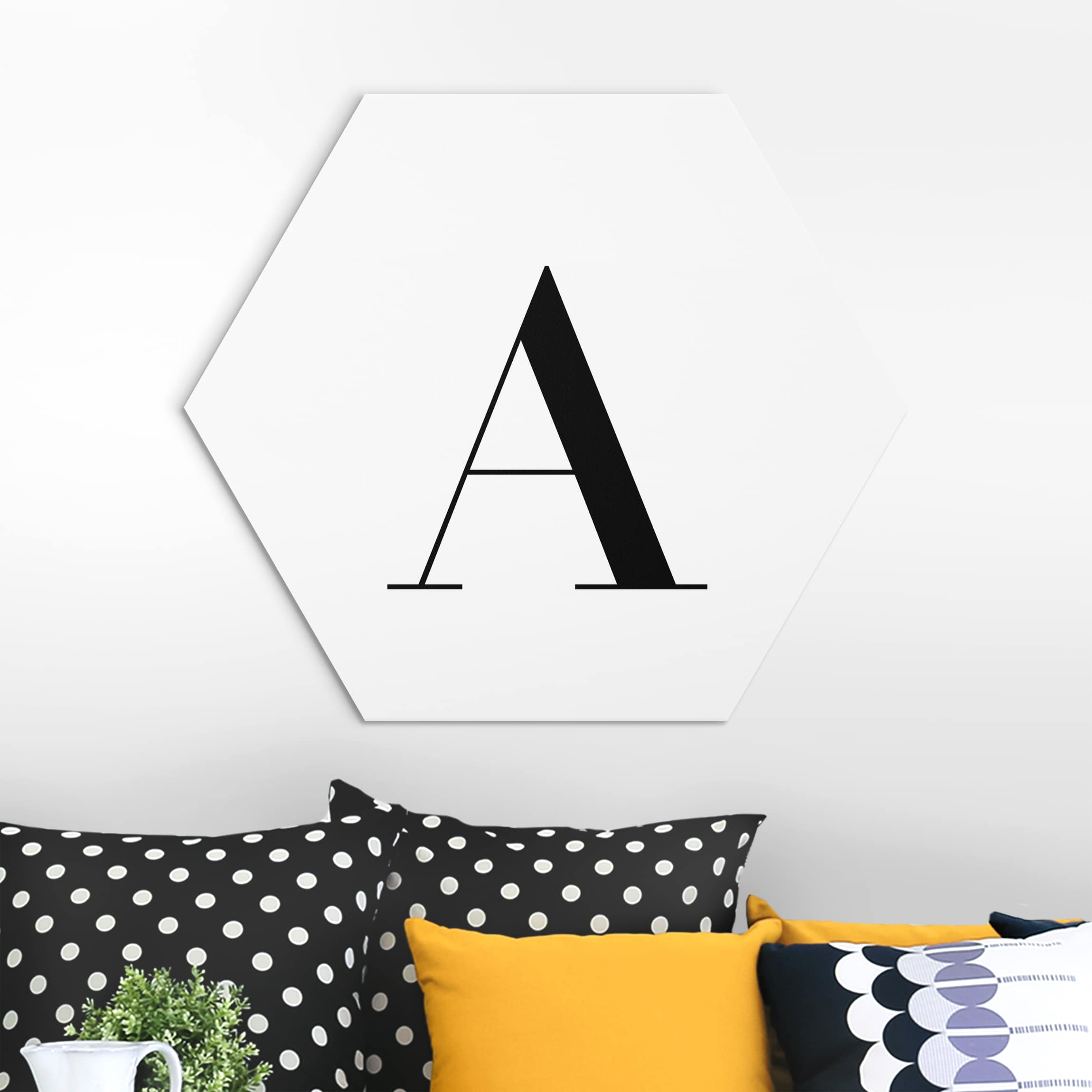Hexagon-Alu-Dibond Bild Buchstabe Serif Weiß A
