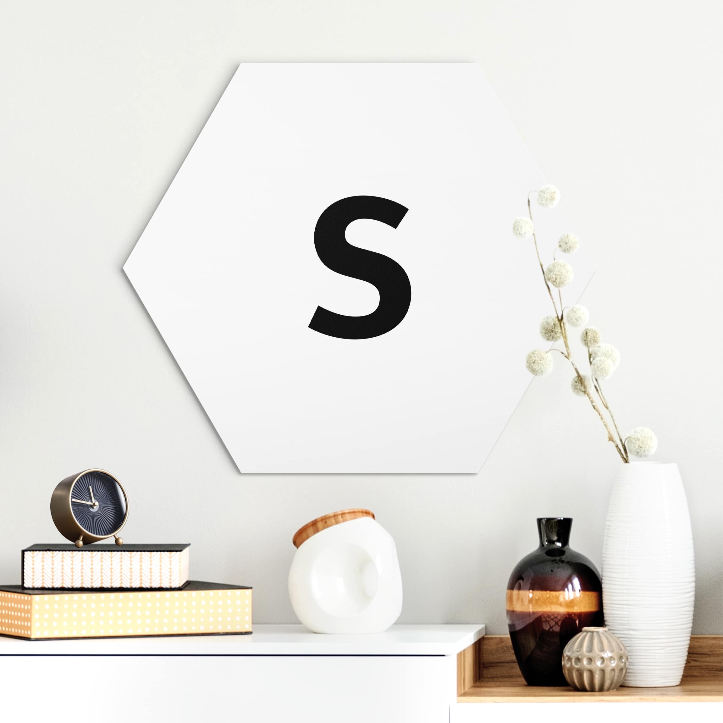 Hexagon-Alu-Dibond Bild Buchstabe Weiß S