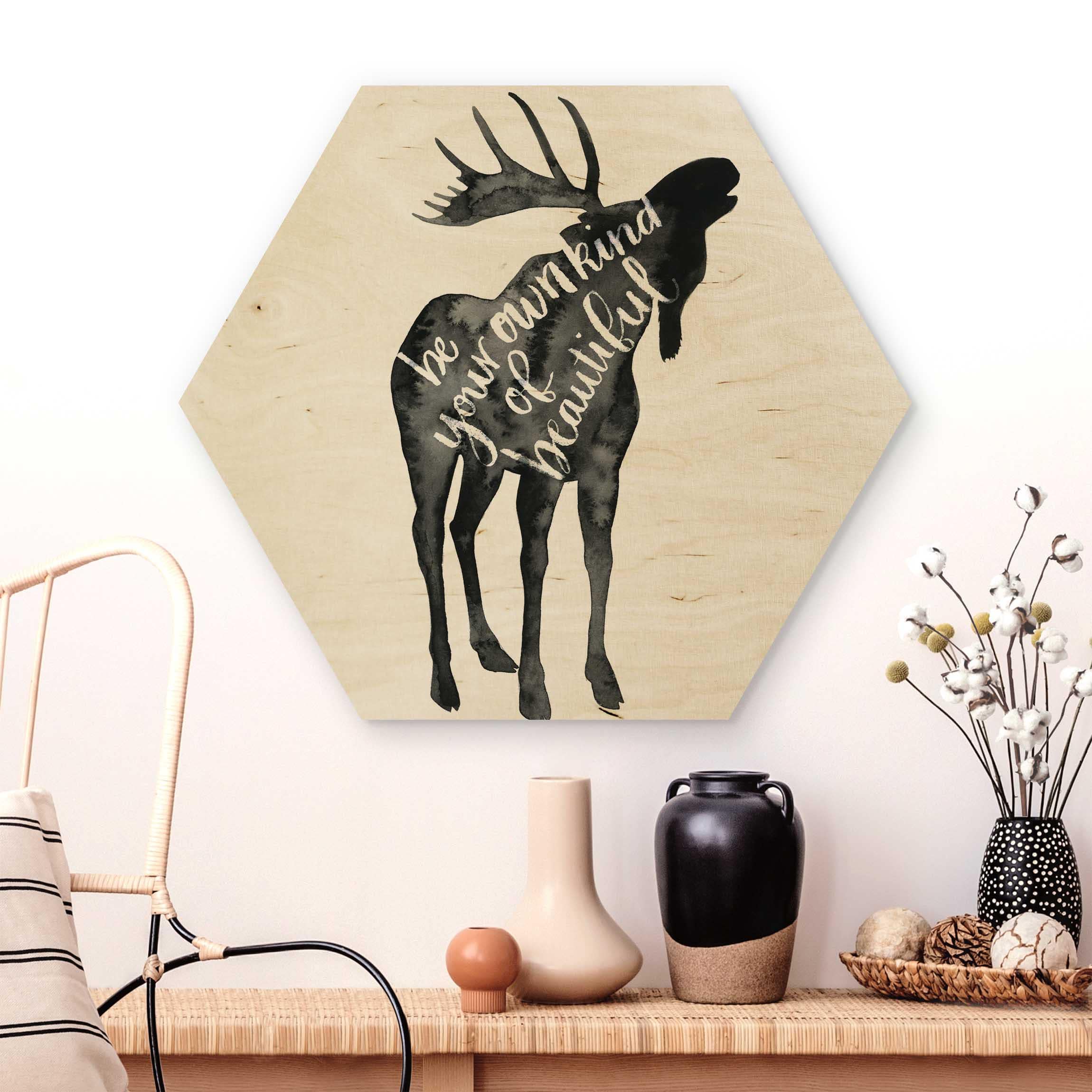 Hexagon-Holzbild Tiere mit Weisheit - Elch