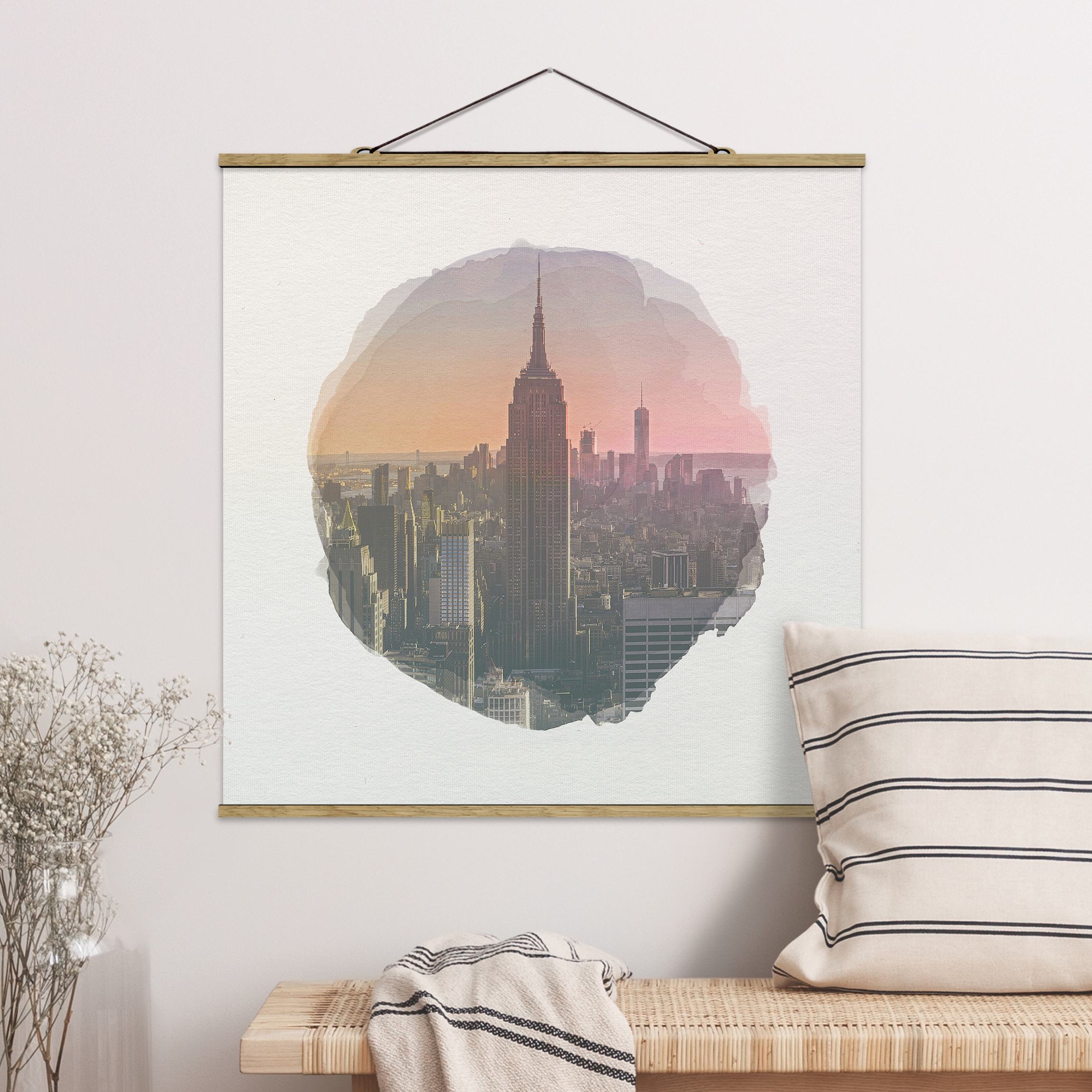 Stoffbild - Quadrat Wasserfarben - Blick vom Top of the Rock