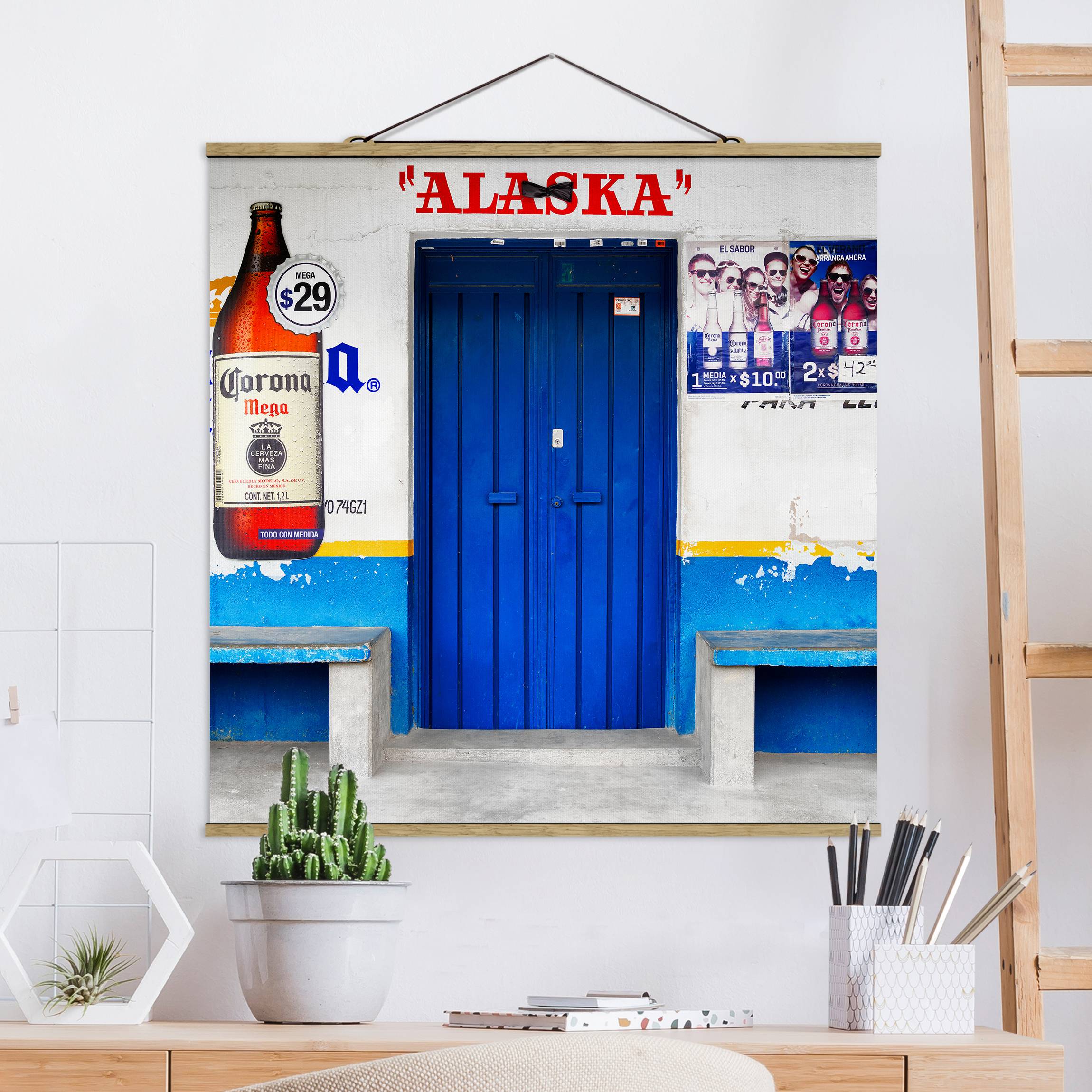 Stoffbild mit Posterleisten ALASKA Blue Bar