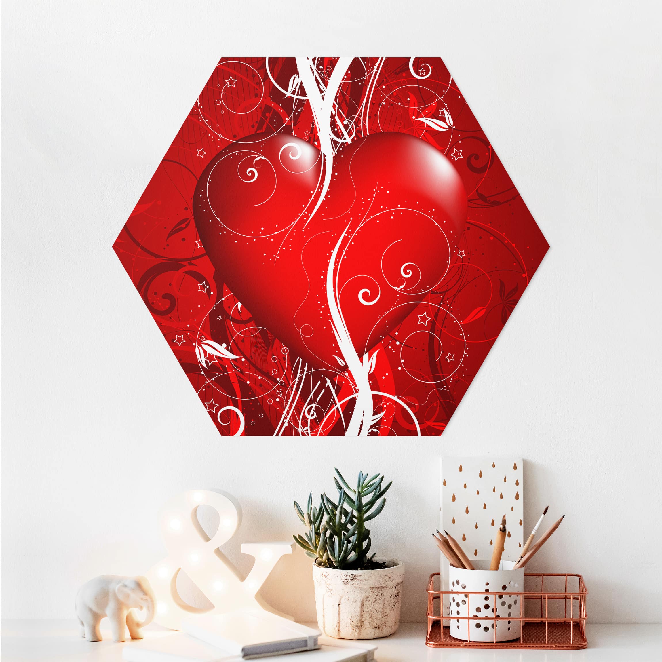 Hexagon-Alu-Dibond Bild Floral Heart