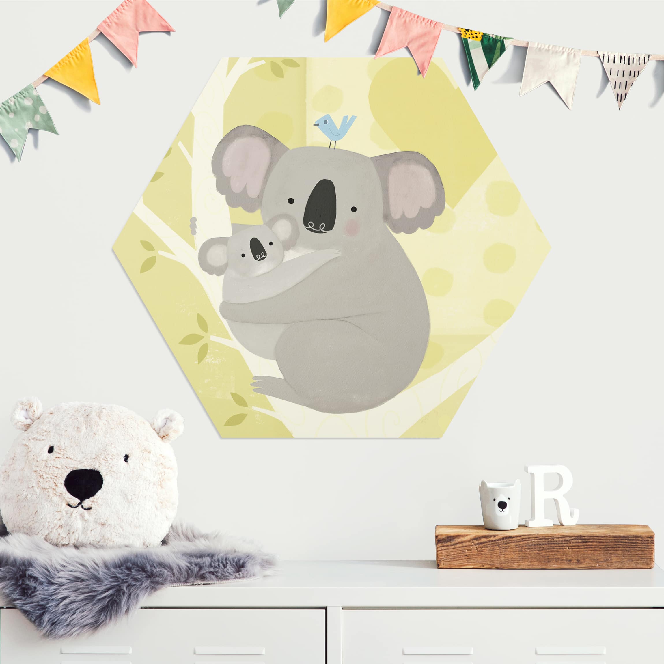 Hexagon-Alu-Dibond Bild Mama und ich - Koalas