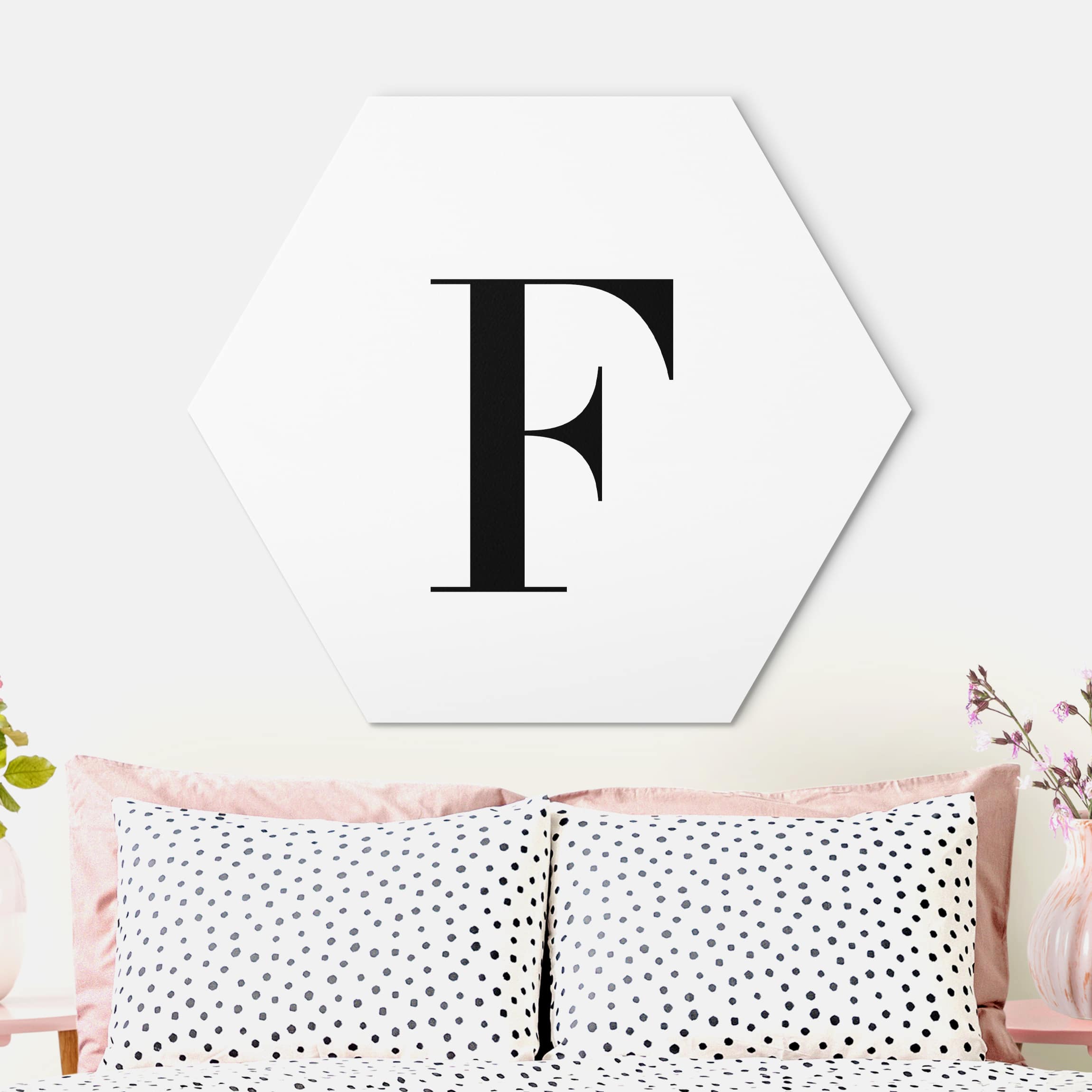 Hexagon-Alu-Dibond Bild Buchstabe Serif Weiß F