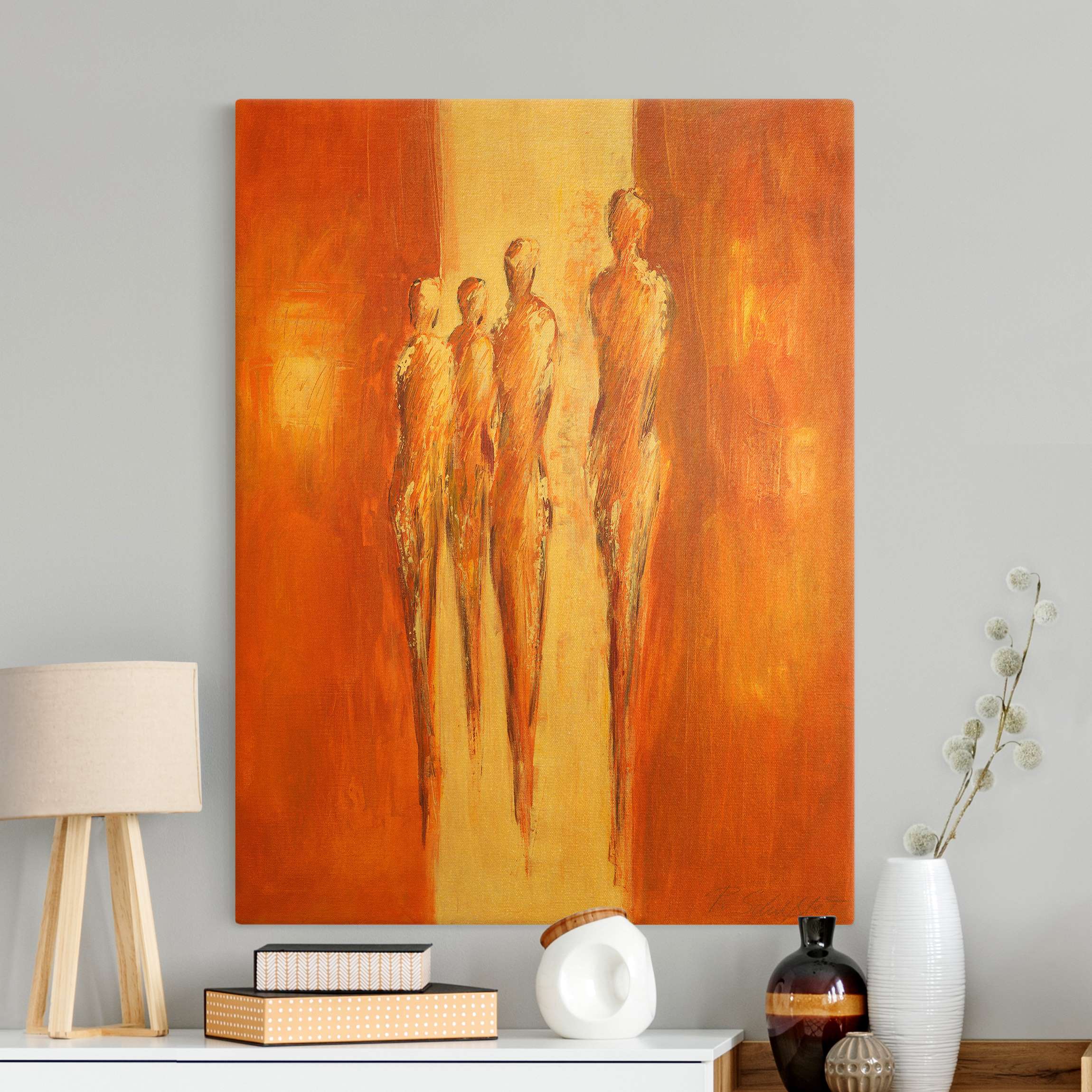 Leinwandbild Vier Figuren in Orange 02