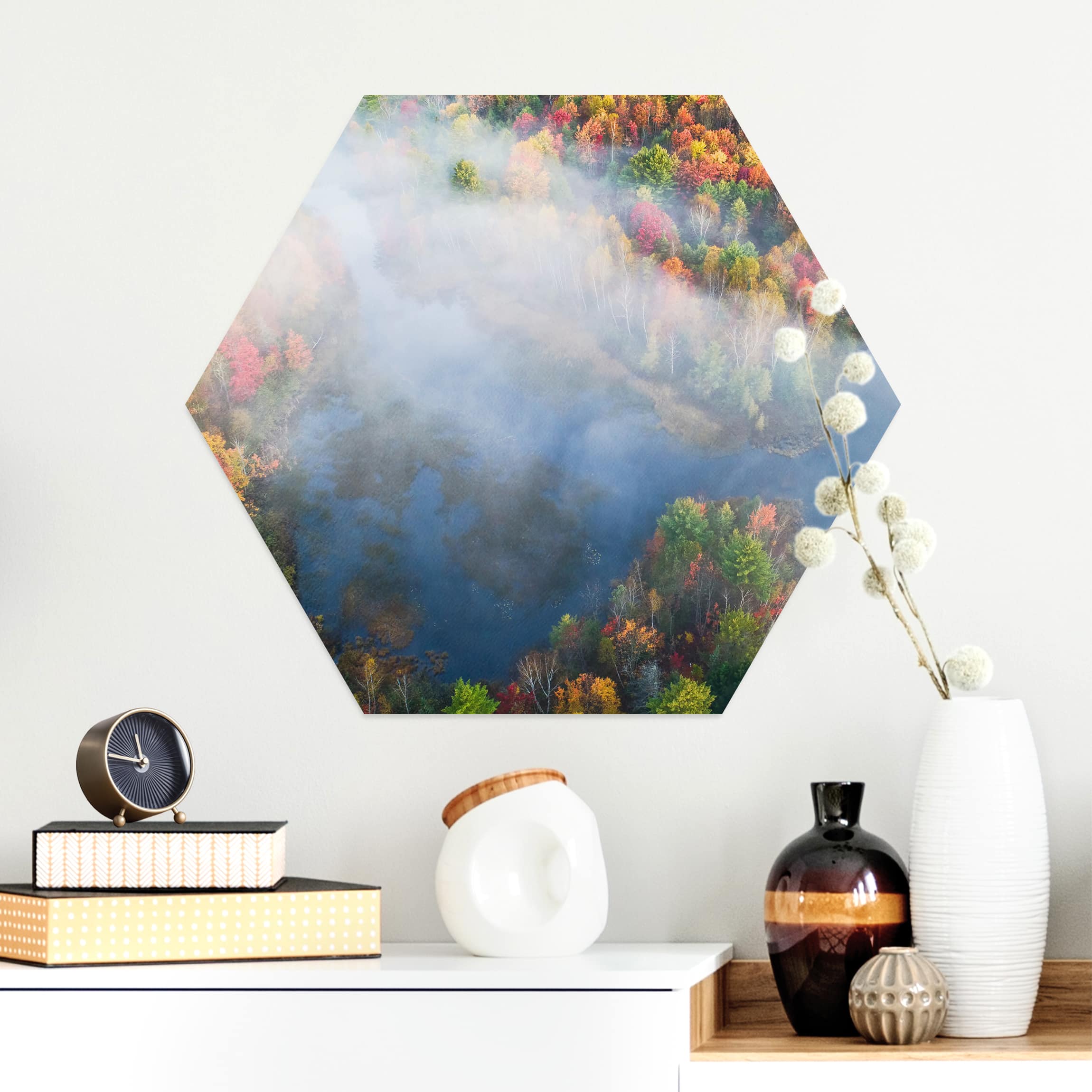 Hexagon-Alu-Dibond Bild Luftbild - Herbst Symphonie