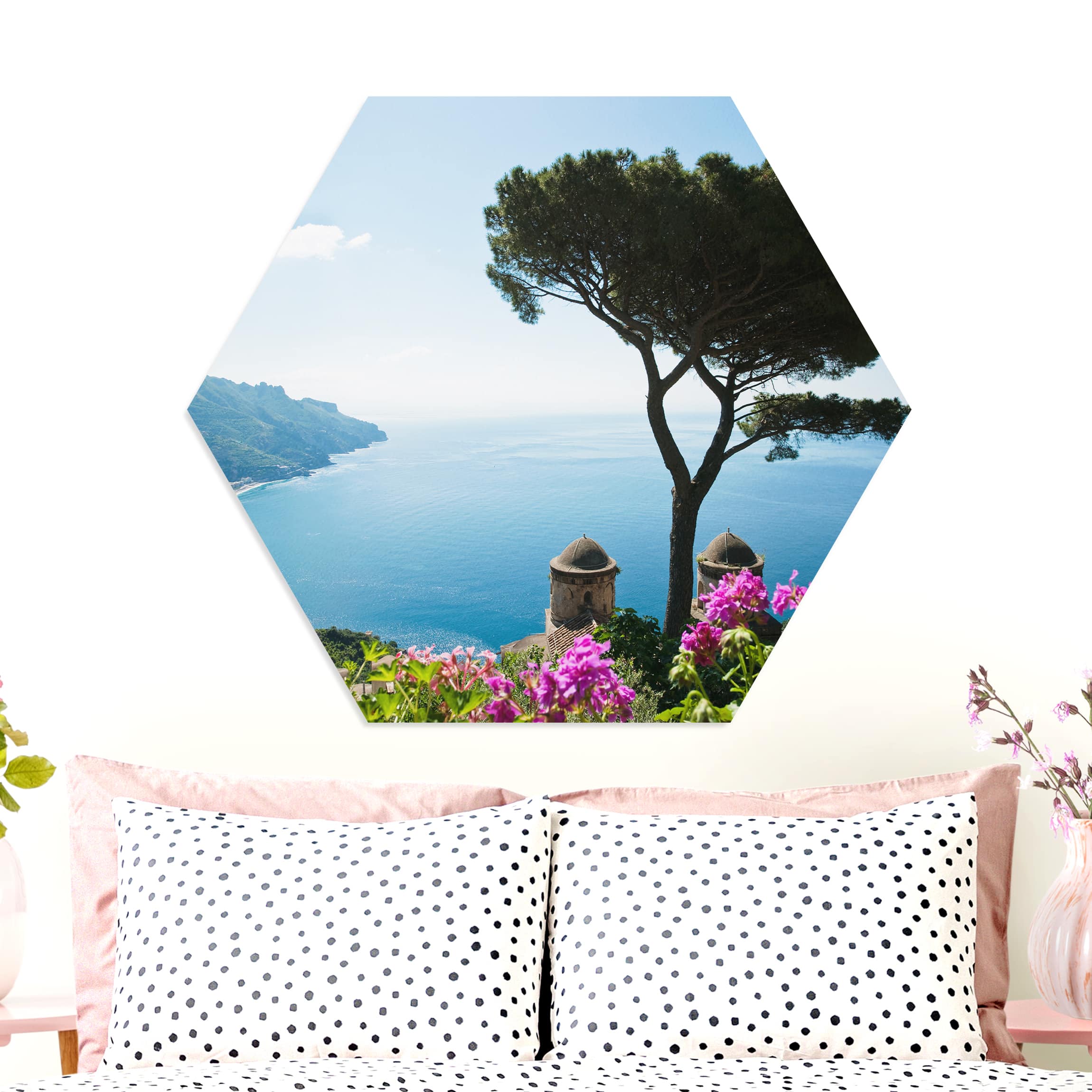 Hexagon-Forexbild Ausblick vom Garten aufs Meer