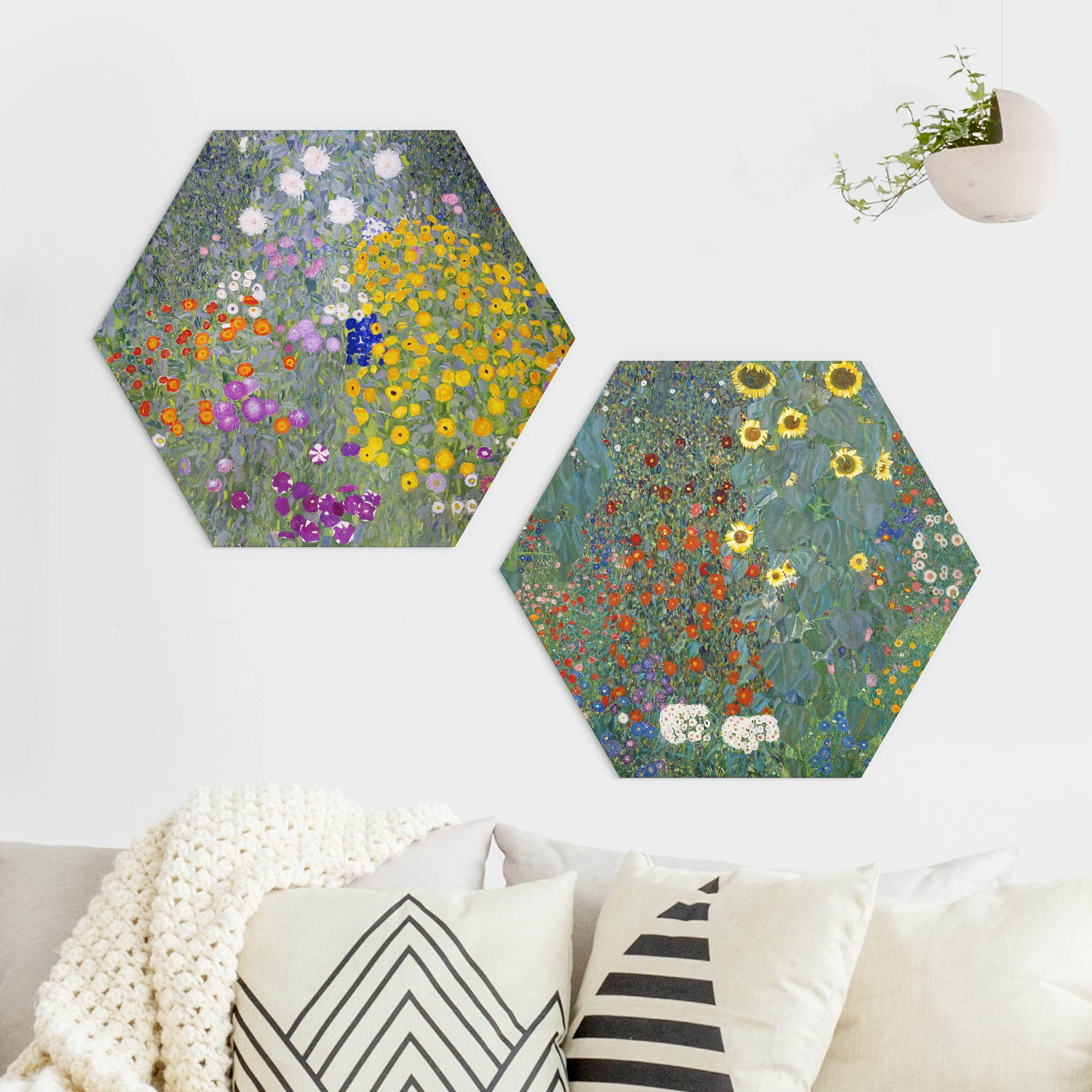 2-teiliges Hexagon-Forexbild Gustav Klimt - Im grünen Garten