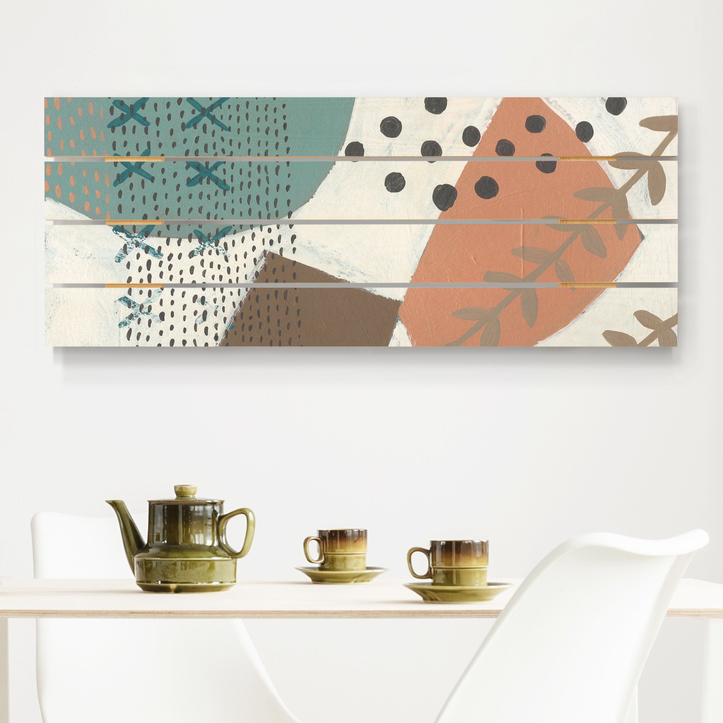 Holzbild Plankenoptik - Panorama Karneval der Formen in Lachs I