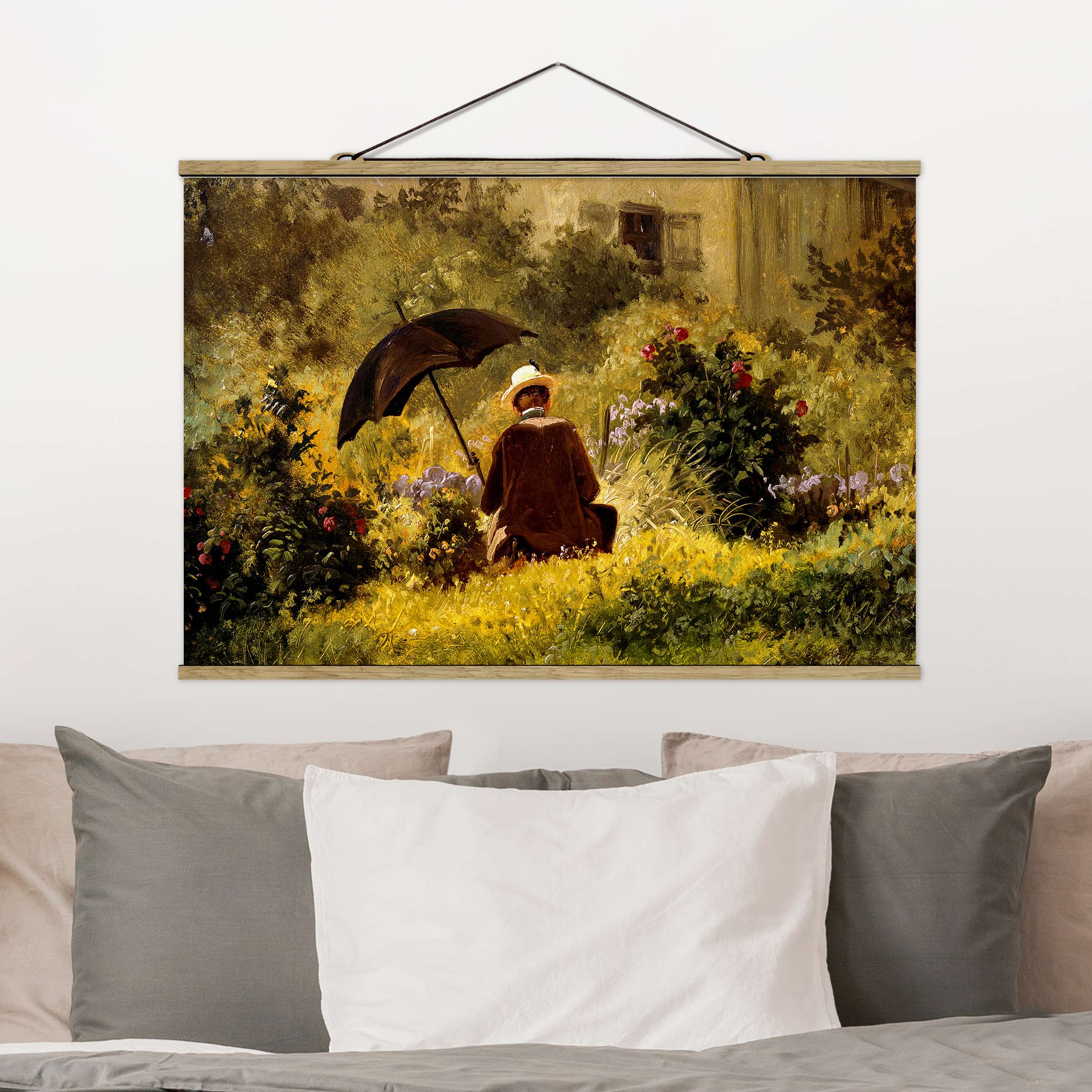 Stoffbild - Querformat Carl Spitzweg - Der Maler im Garten