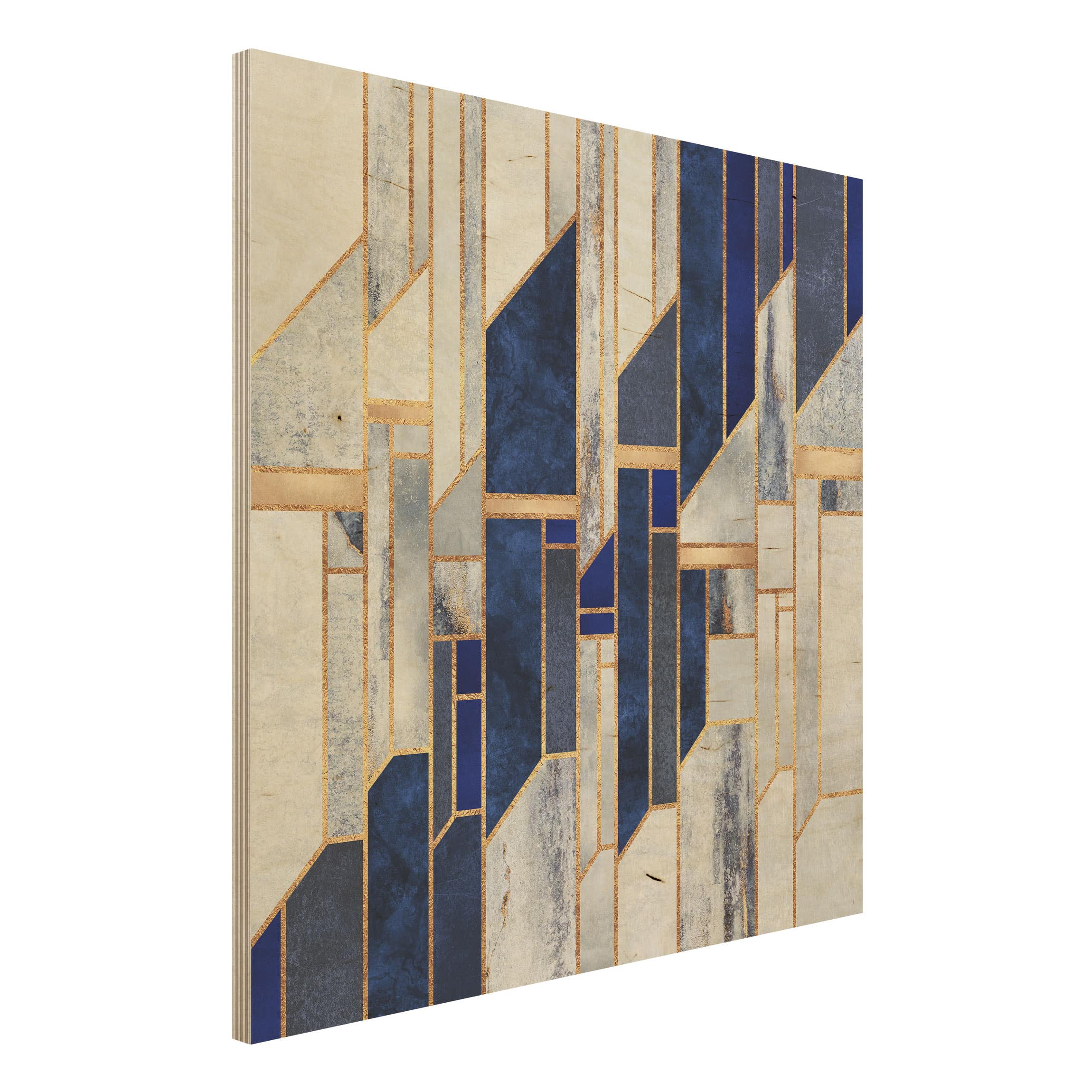 Holzbild - Quadrat Geometrische Formen mit Gold