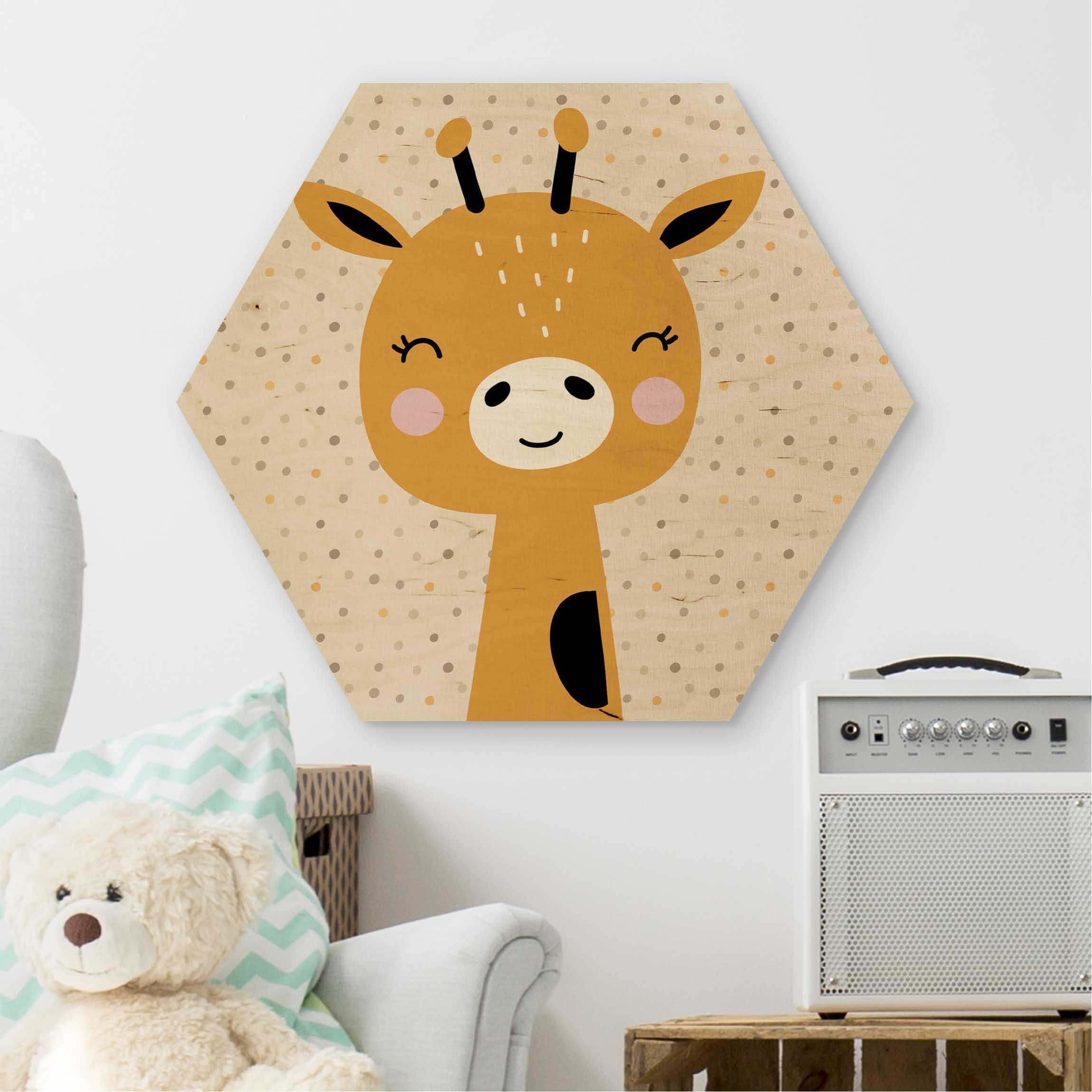Hexagon-Holzbild Baby Giraffe