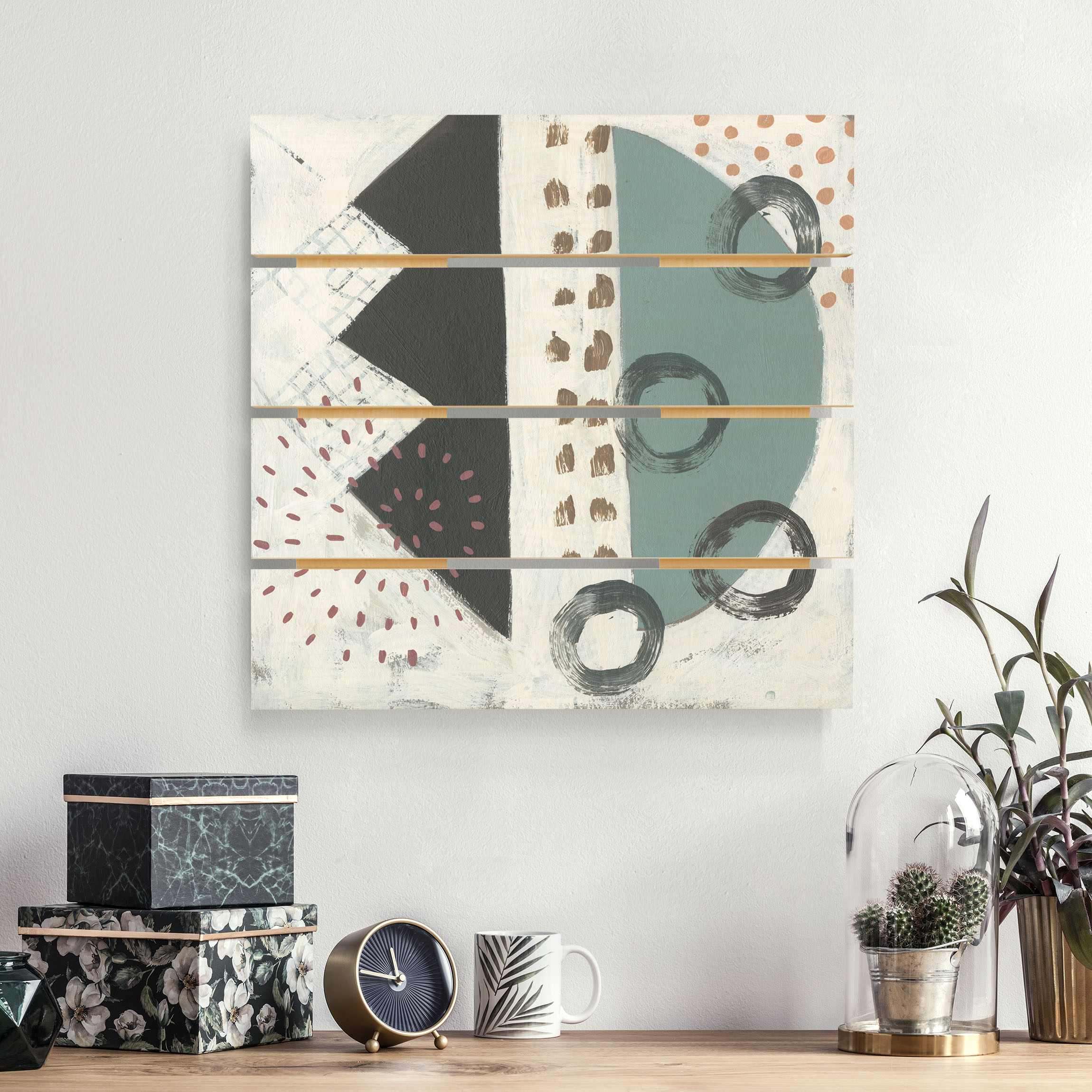 Holzbild Plankenoptik - Quadrat Karneval der Formen in Petrol III