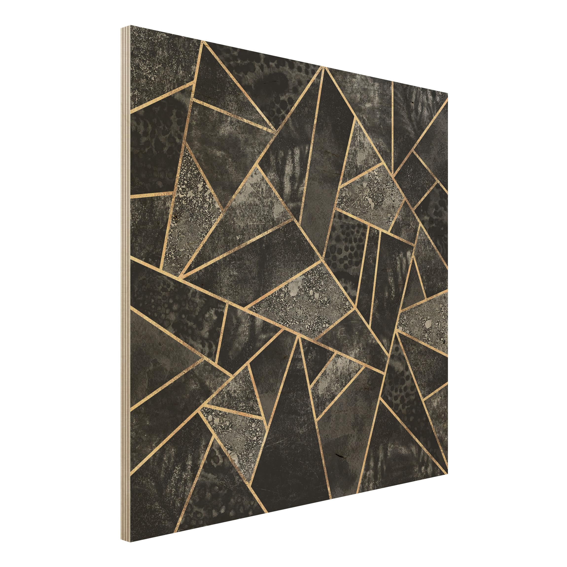 Holzbild - Quadrat Graue Dreiecke Gold