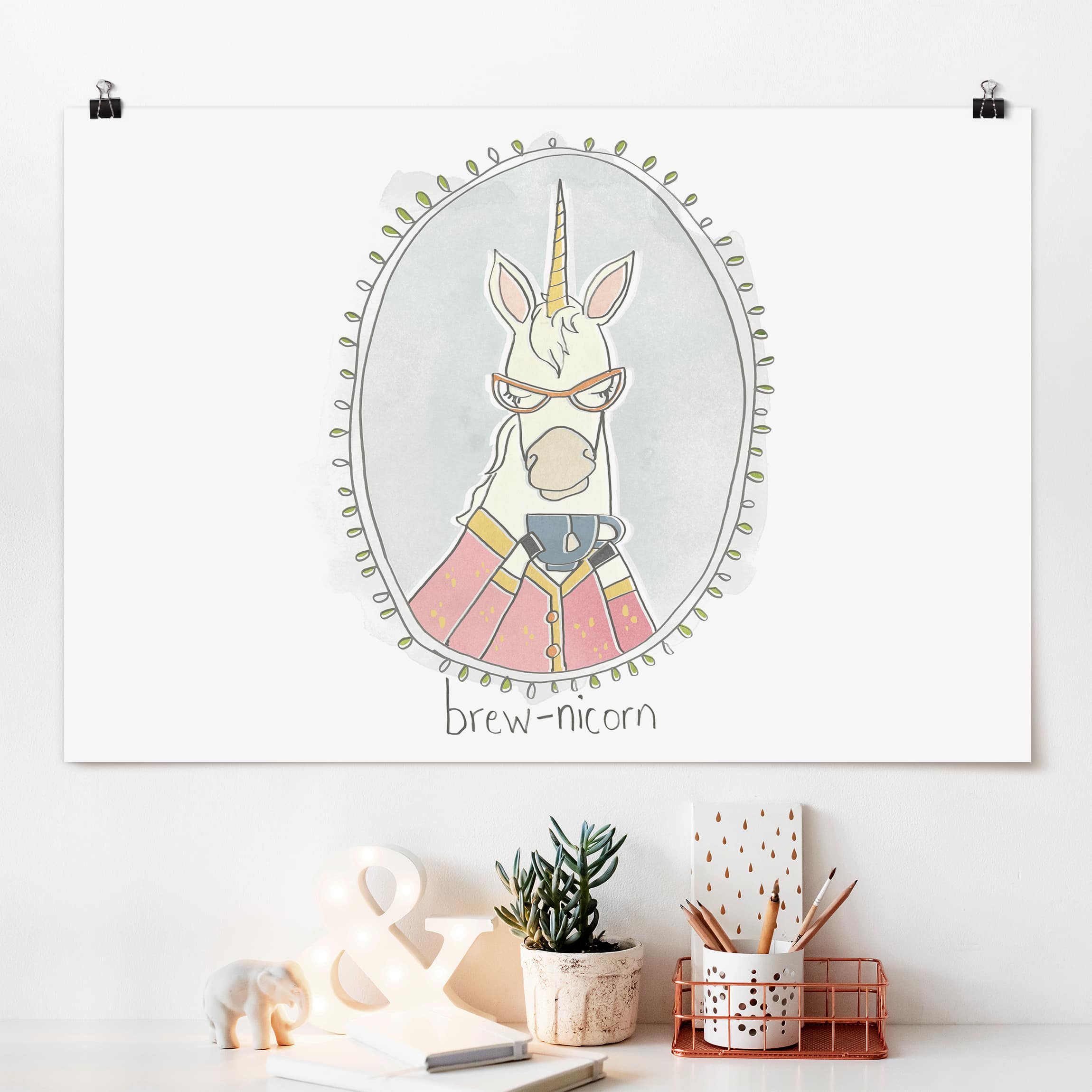 Poster - Querformat Koffeinhaltiges Einhorn