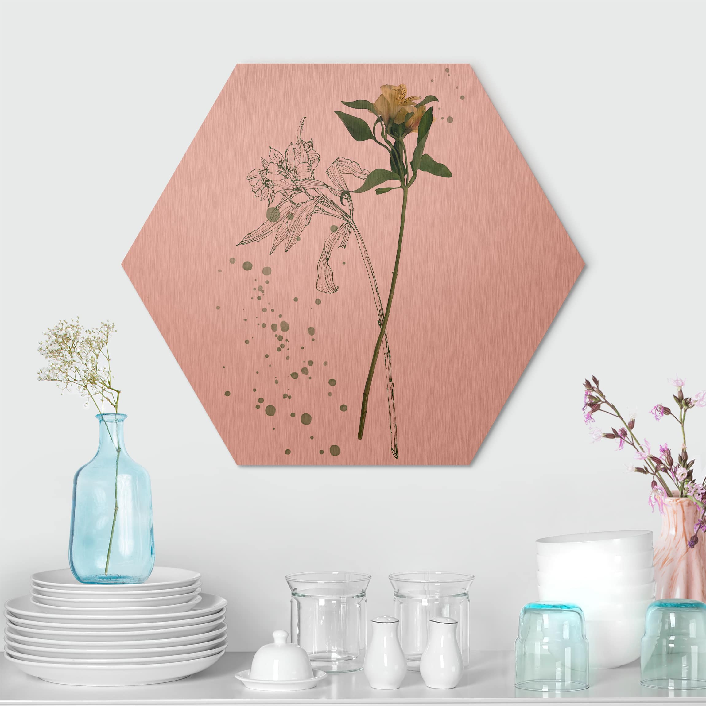 Hexagon-Alu-Dibond Bild Botanisches Aquarell - Lilie