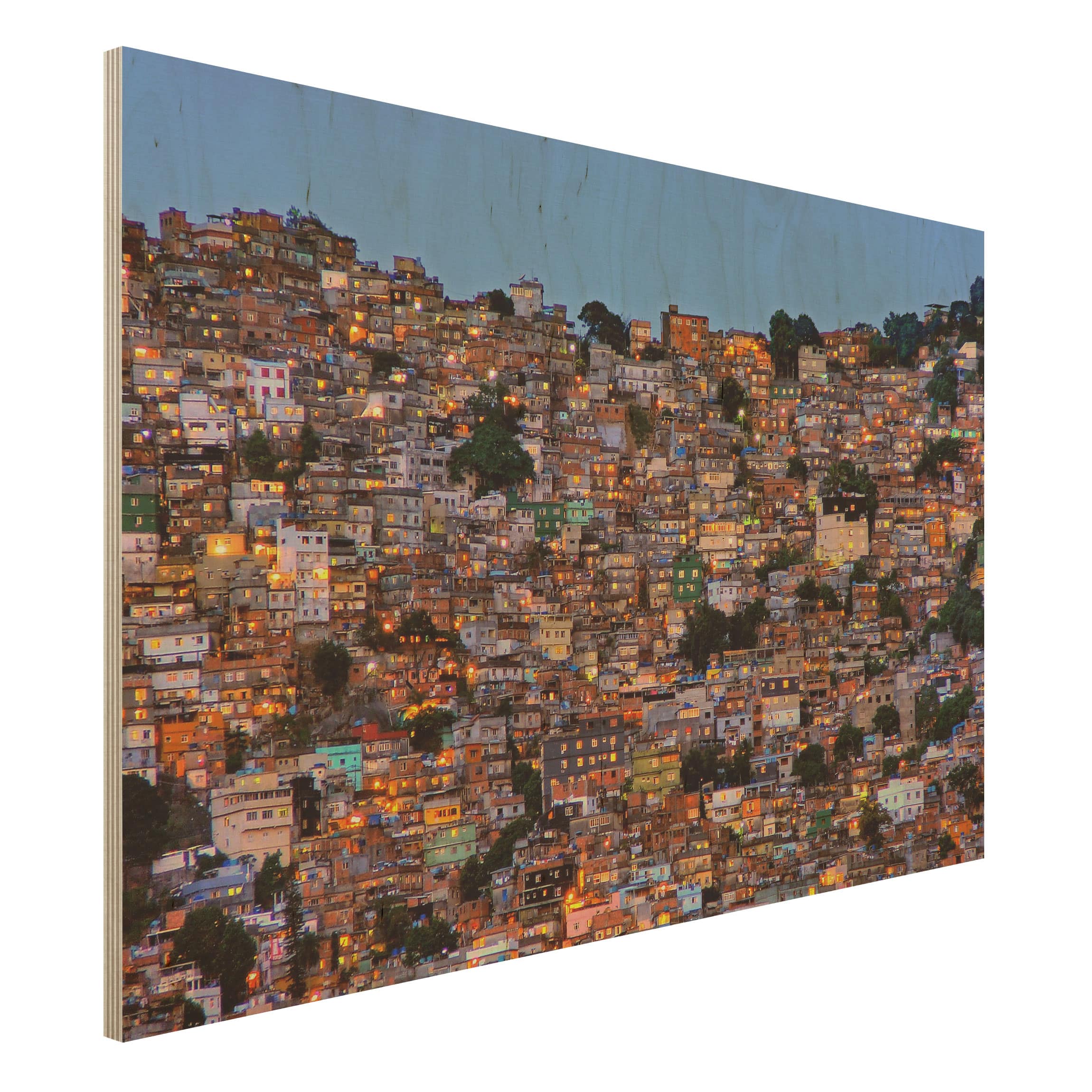 Holzbild - Querformat 3:2 Rio de Janeiro Favela Sonnenuntergang
