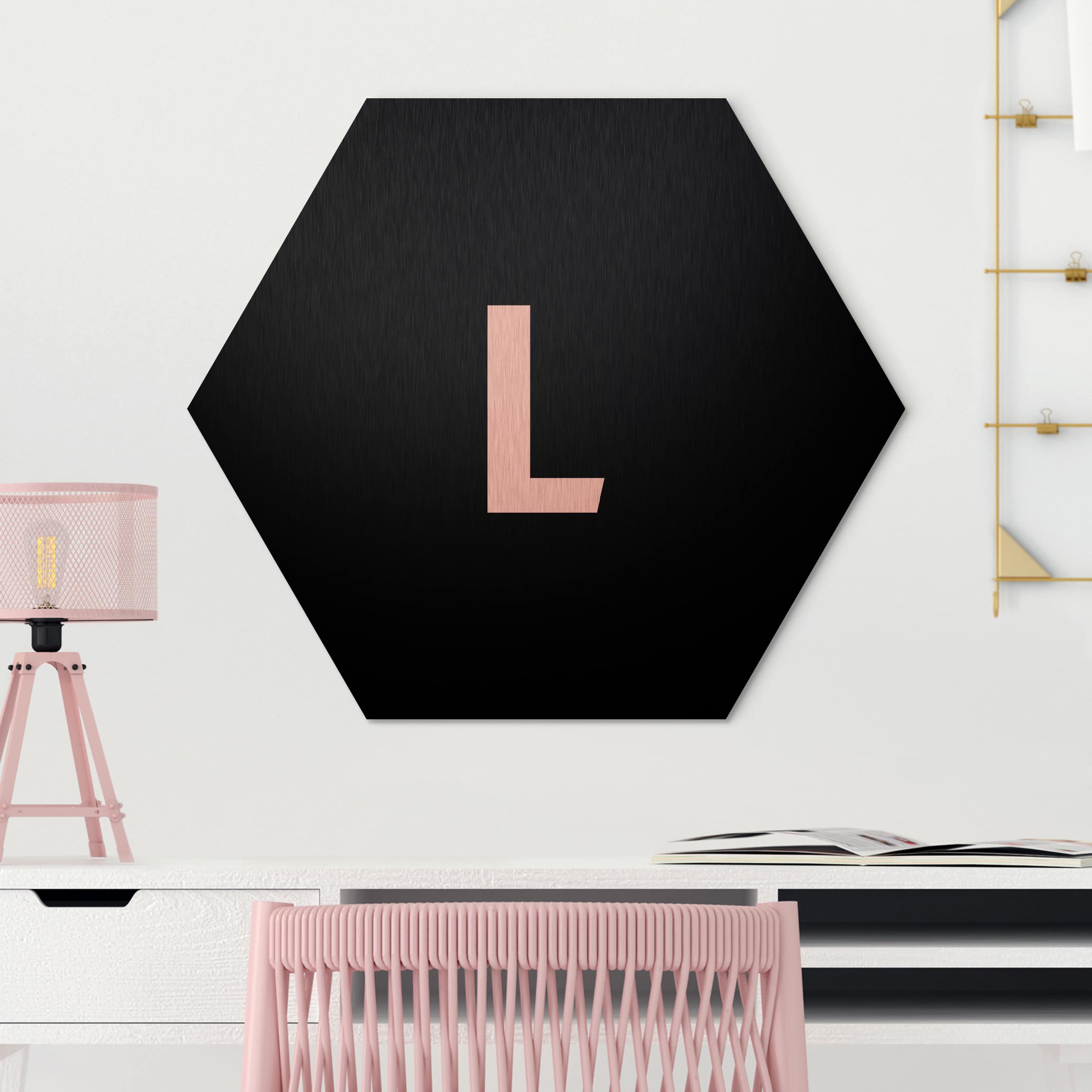 Hexagon-Alu-Dibond Bild Buchstabe Schwarz L