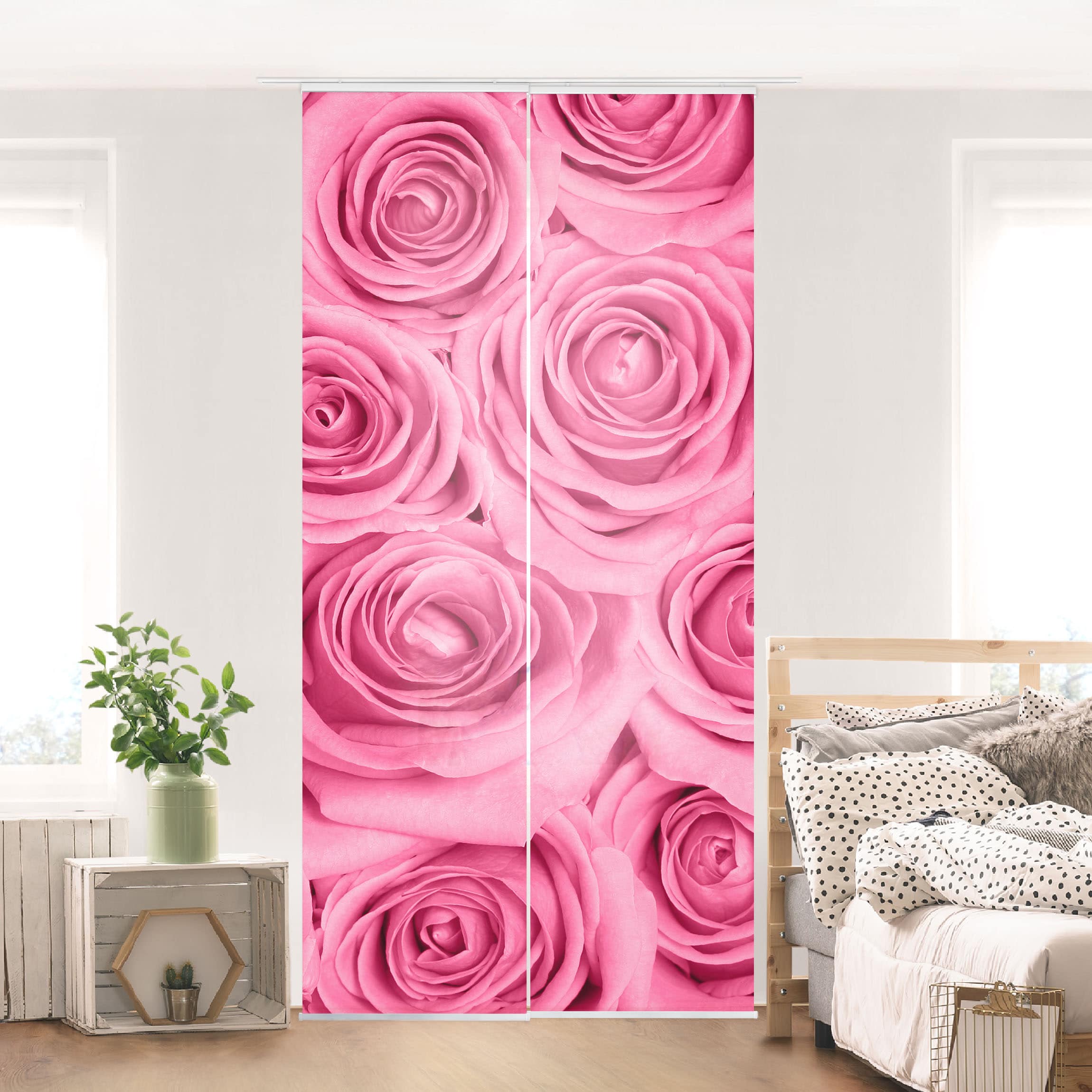 Schiebegardine Set Rosa Rosen
