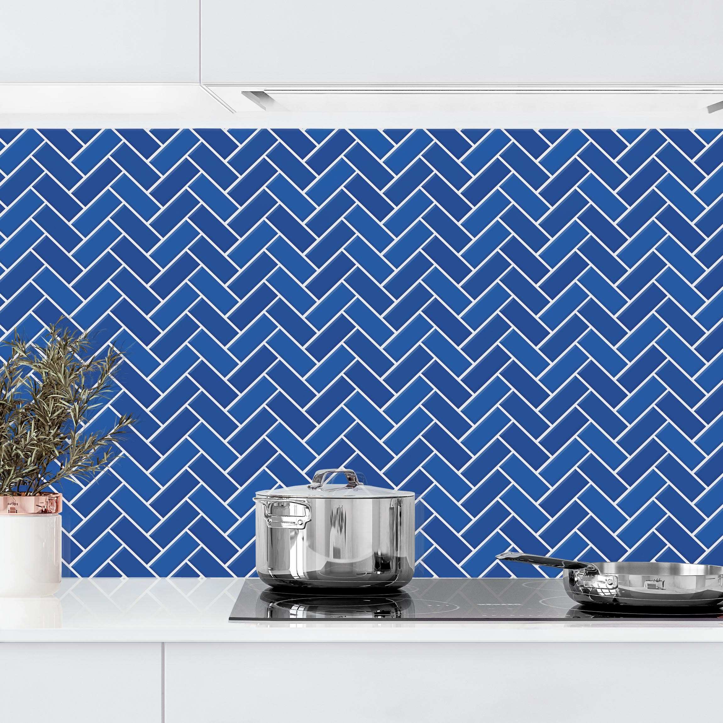 Küchenrückwand Fischgräten Fliesen - Blau