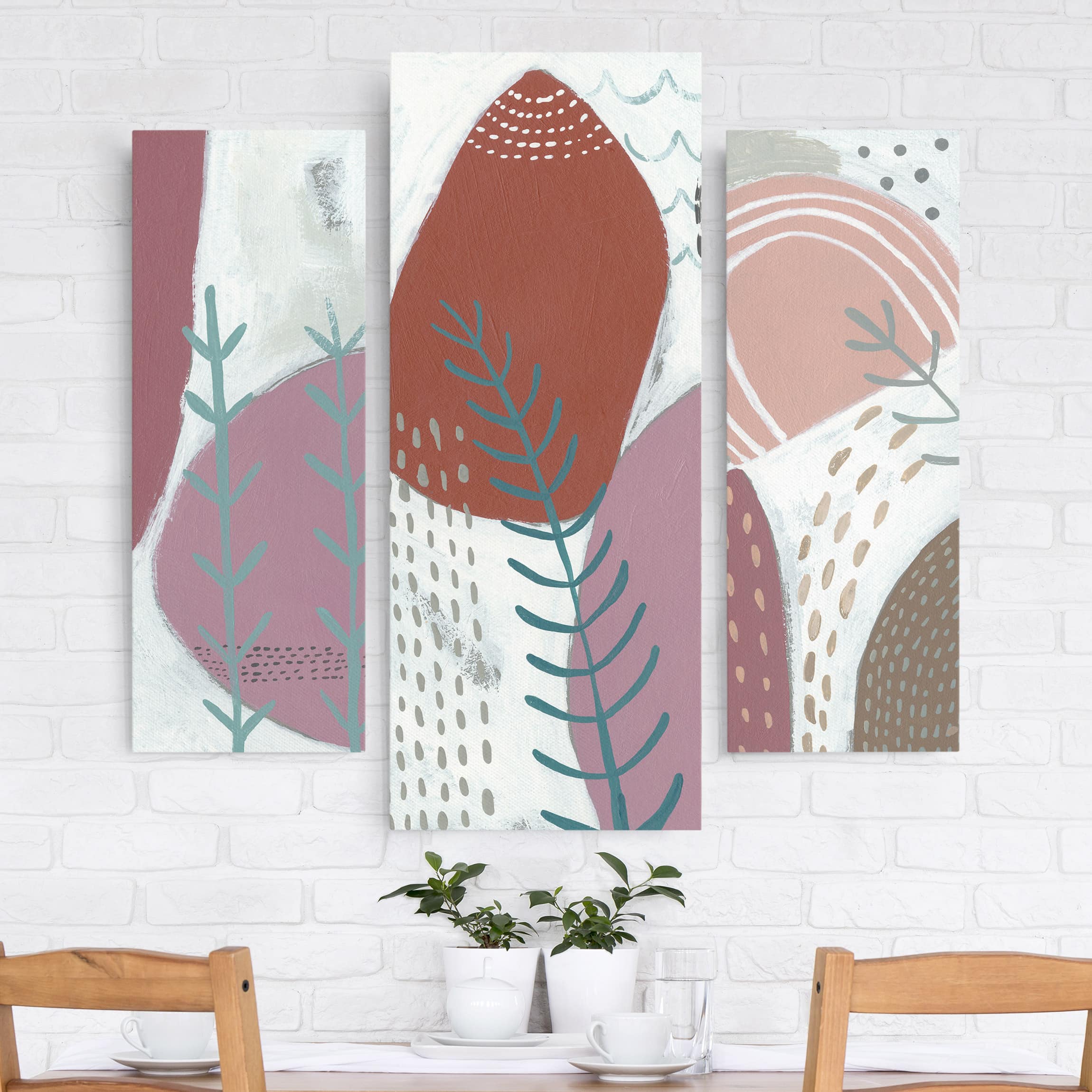 3-teiliges Leinwandbild - Querformat Karneval der Formen in Beere Set II